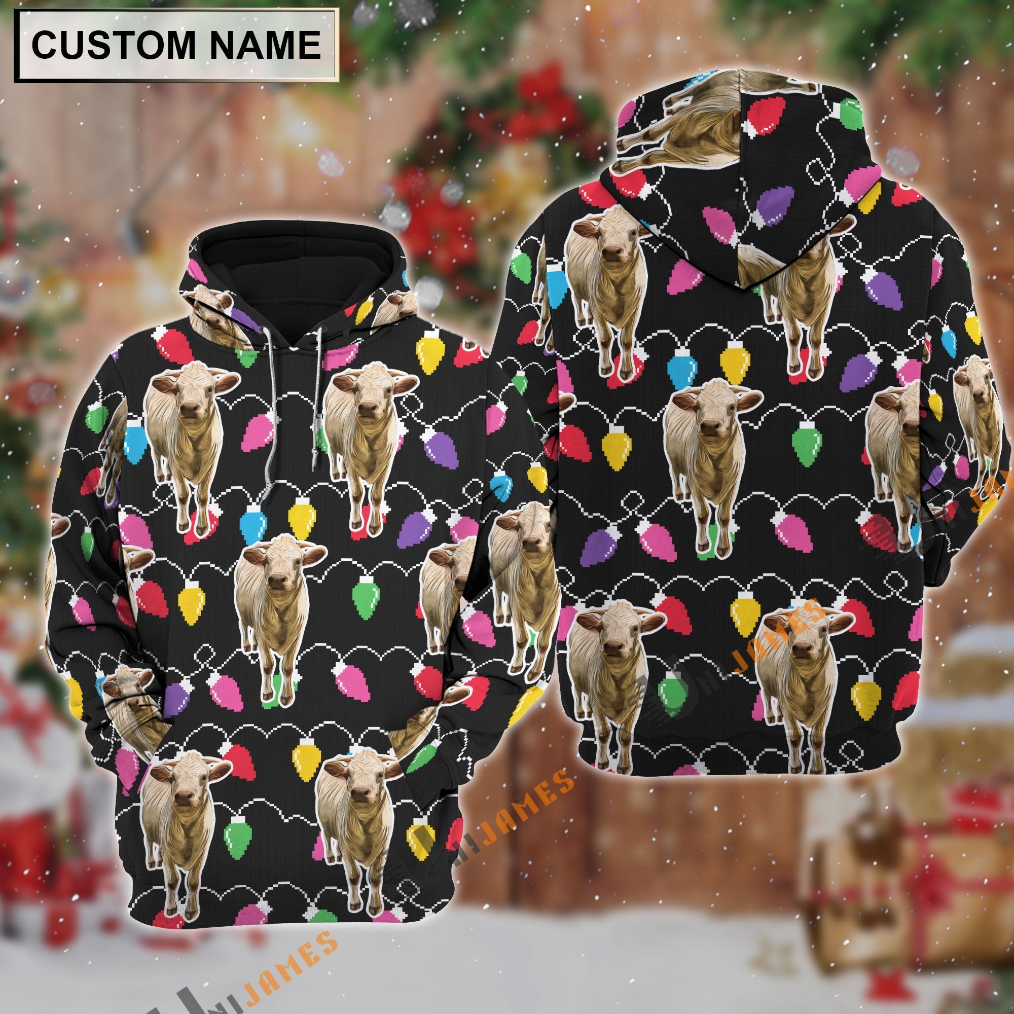 Charolais Christmas Led Light Personalized Name 3D Hoodie