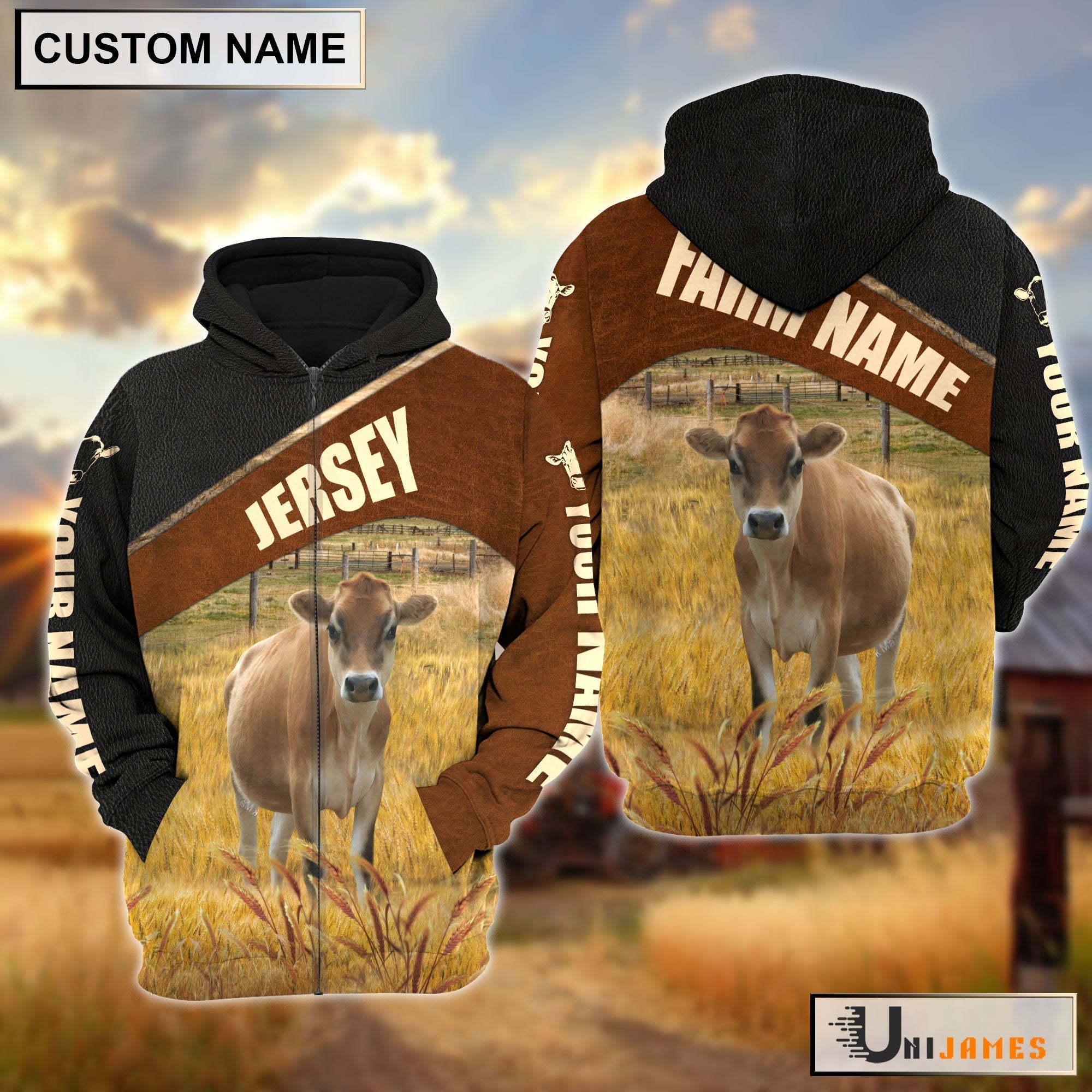 Personalized Name & Farm Name Jersey Cattle Hoodie