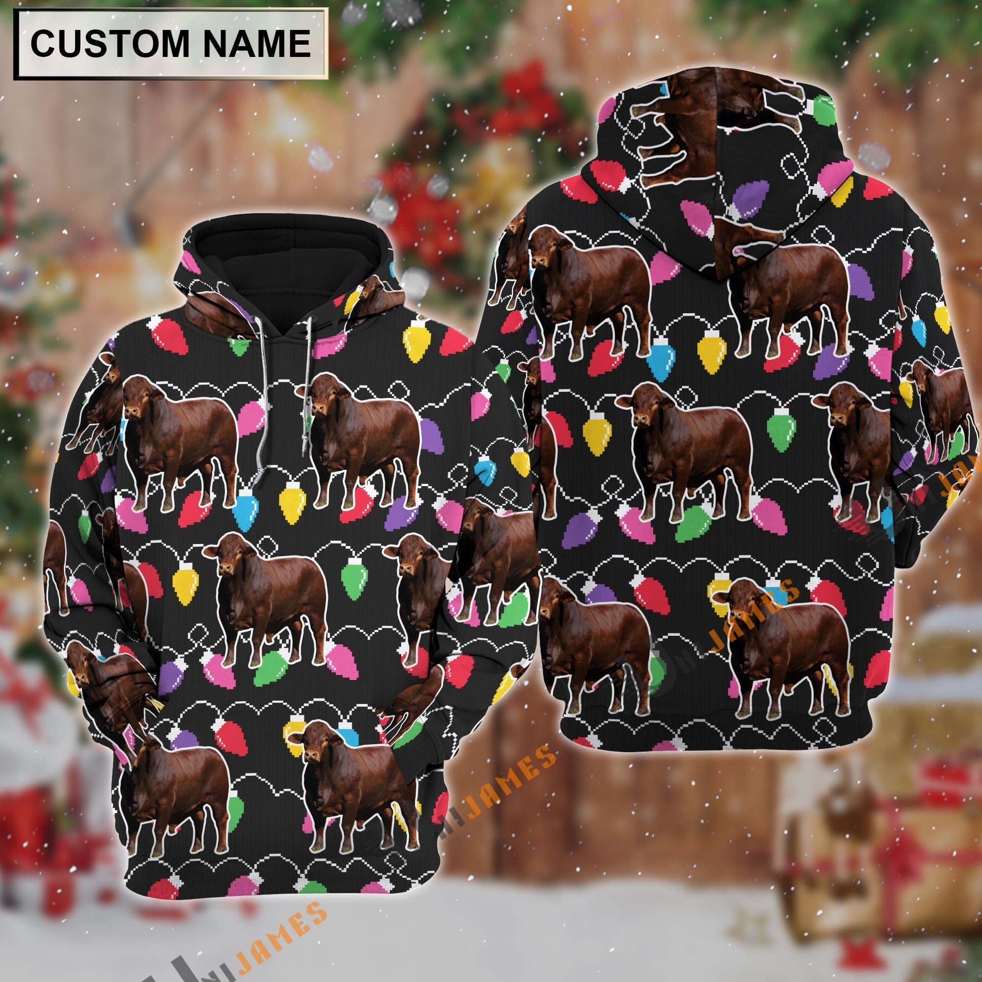 Beefmaster Christmas Led Light Personalized Name 3D Hoodie