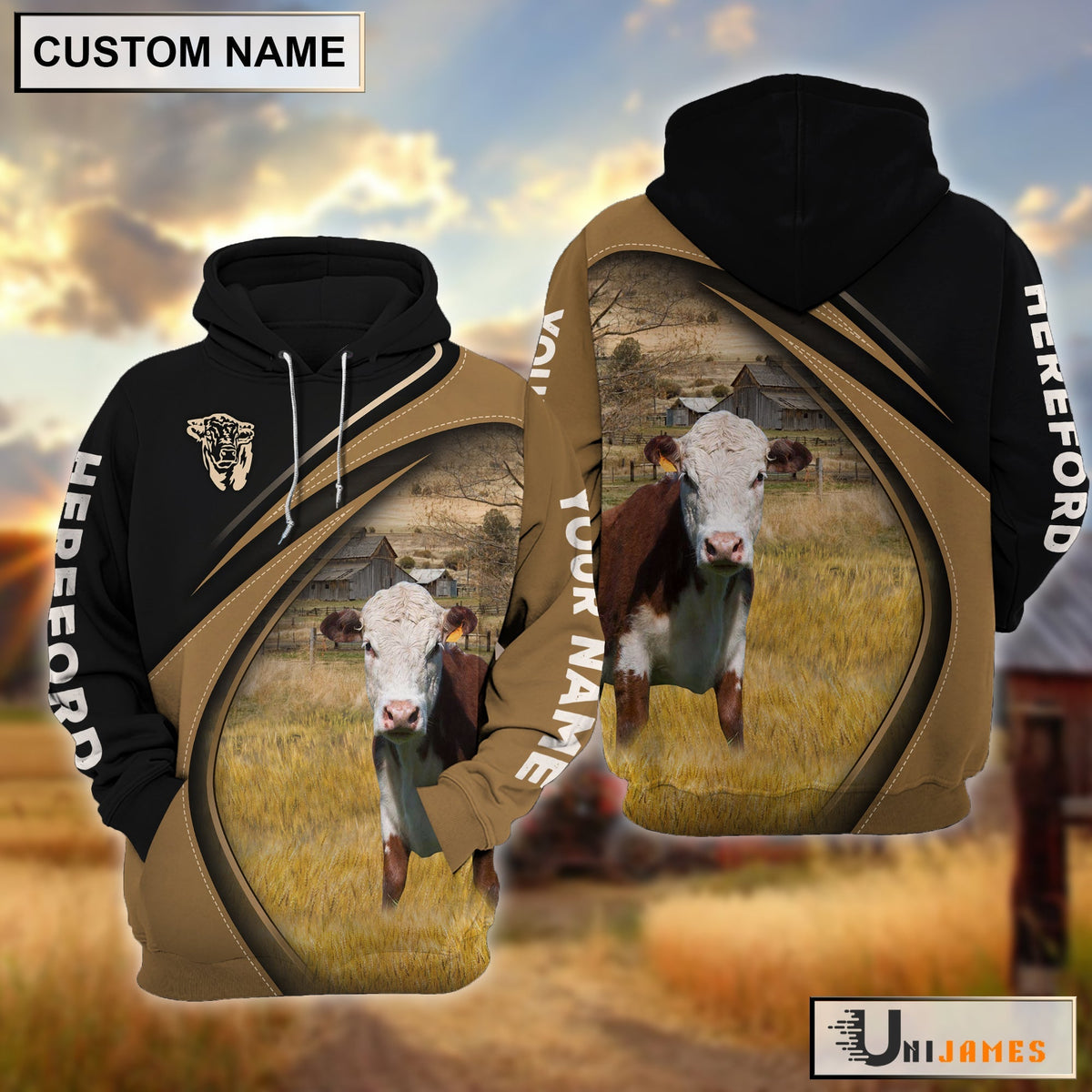 Hereford Farming Life Personalized Name 3D Hoodie