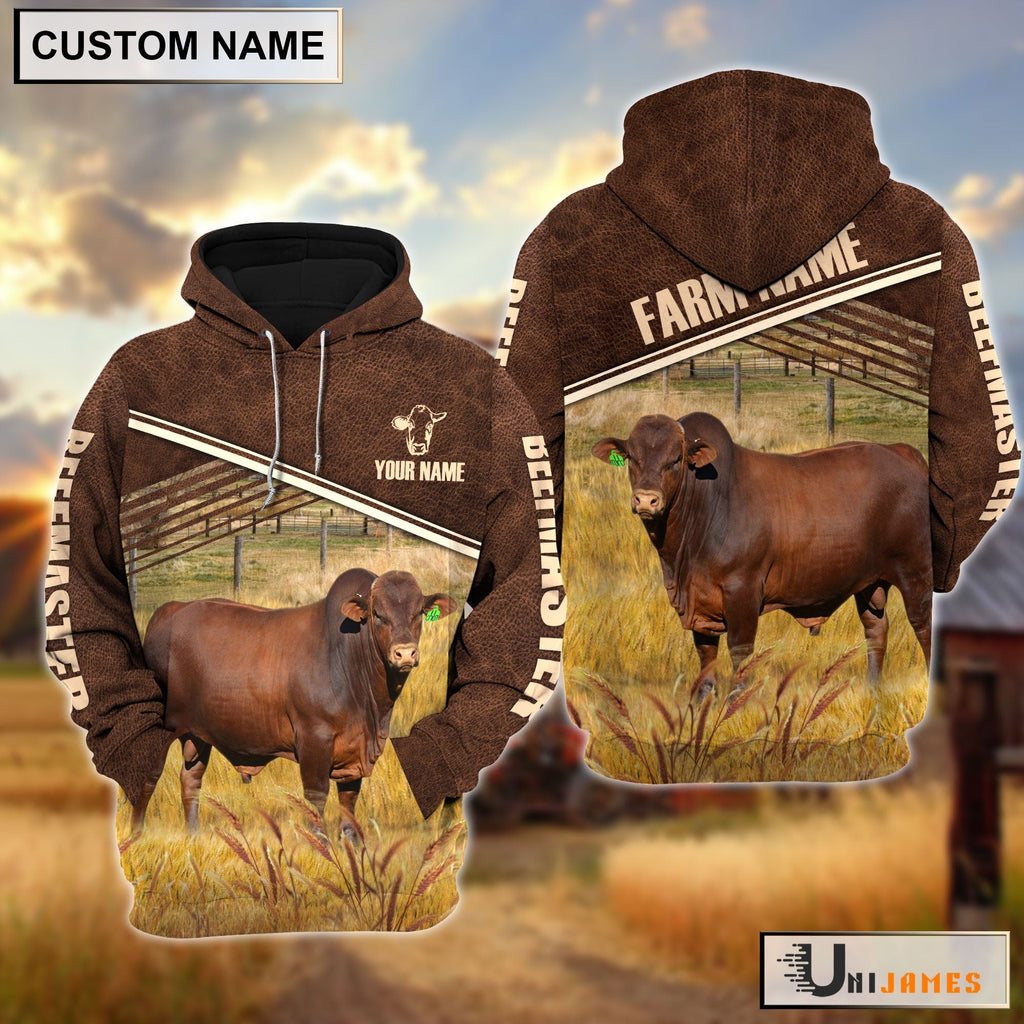 Beefmaster On Farm Leather Pattern Personalized Hoodie