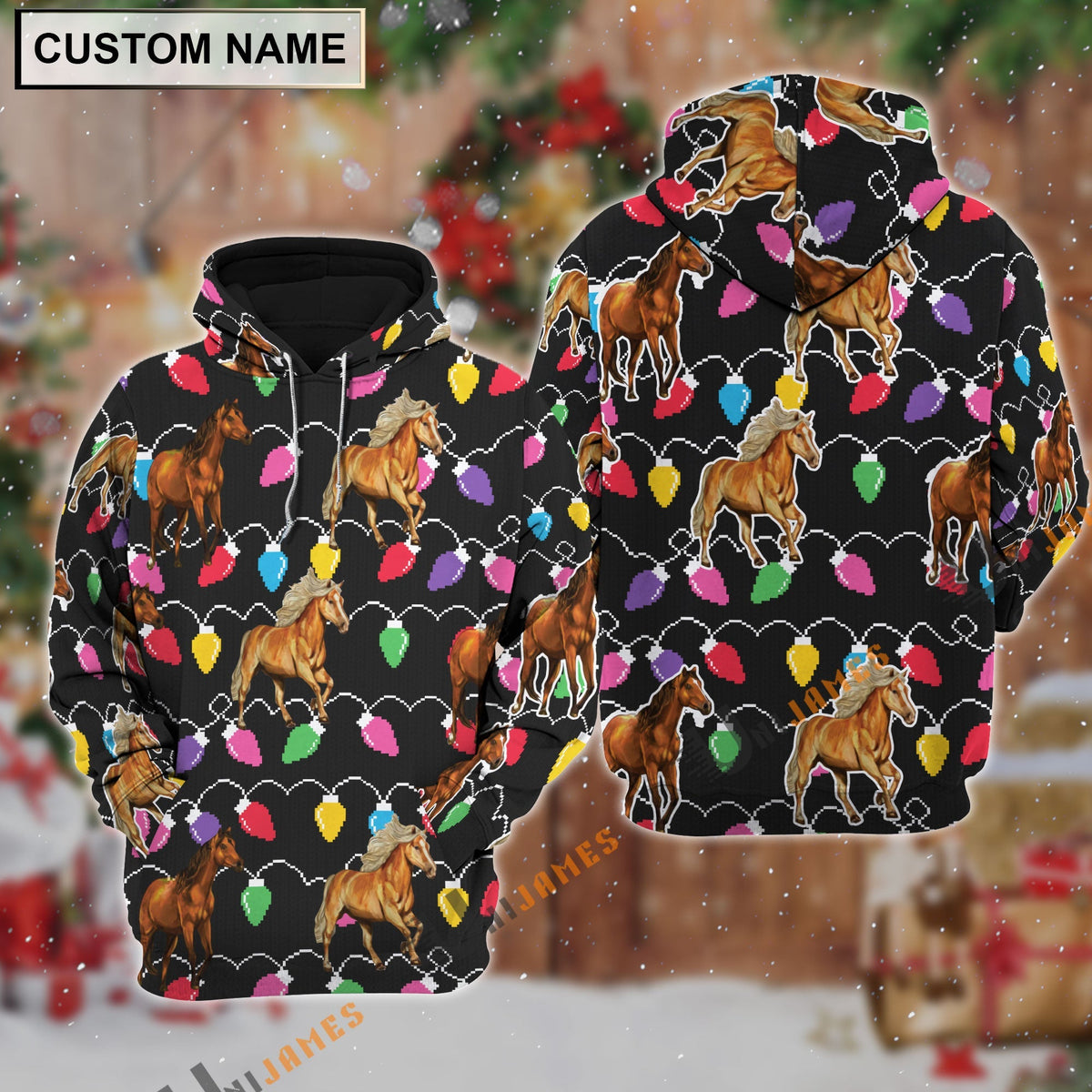 Horse Christmas Led Light Personalized Name 3D Hoodie