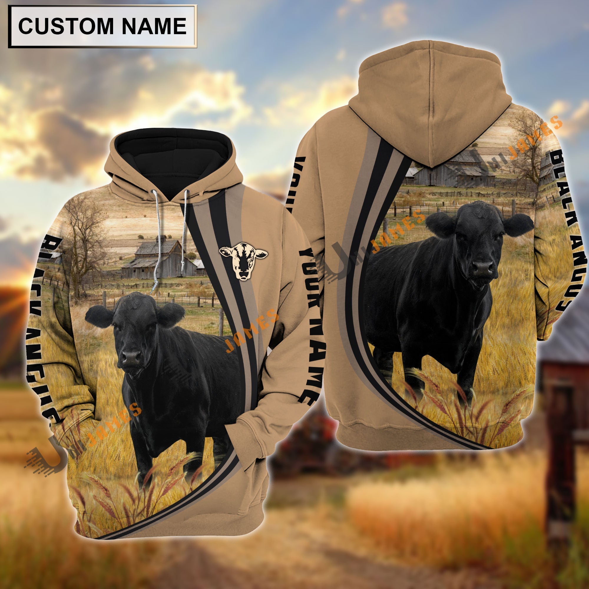 Black Angus Grey Farming Personalized Name Hoodie