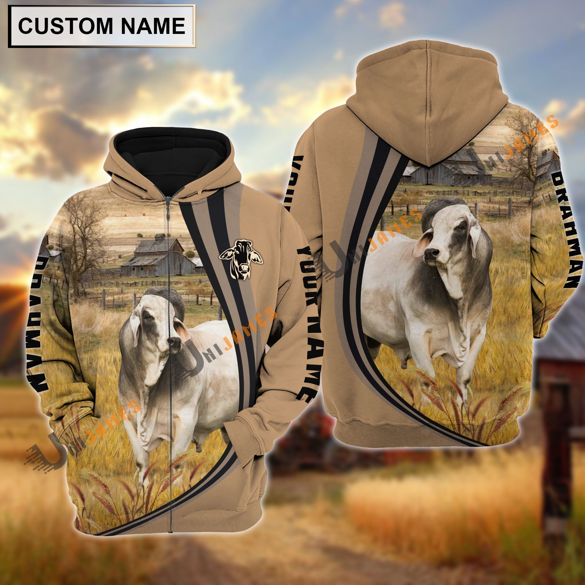 Brahman Grey Farming Personalized Name Hoodie