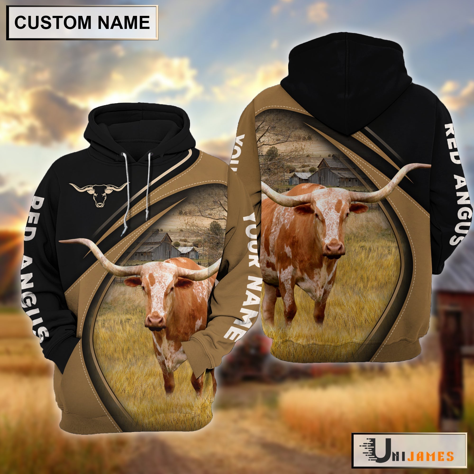 Texas Longhorn Farming Life Personalized Name 3D Hoodie