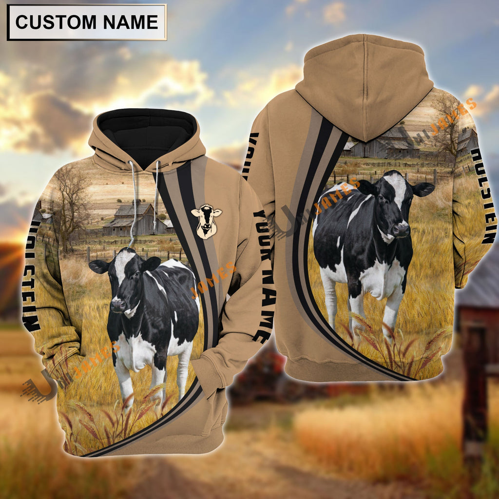 Holstein Grey Farming Personalized Name Hoodie