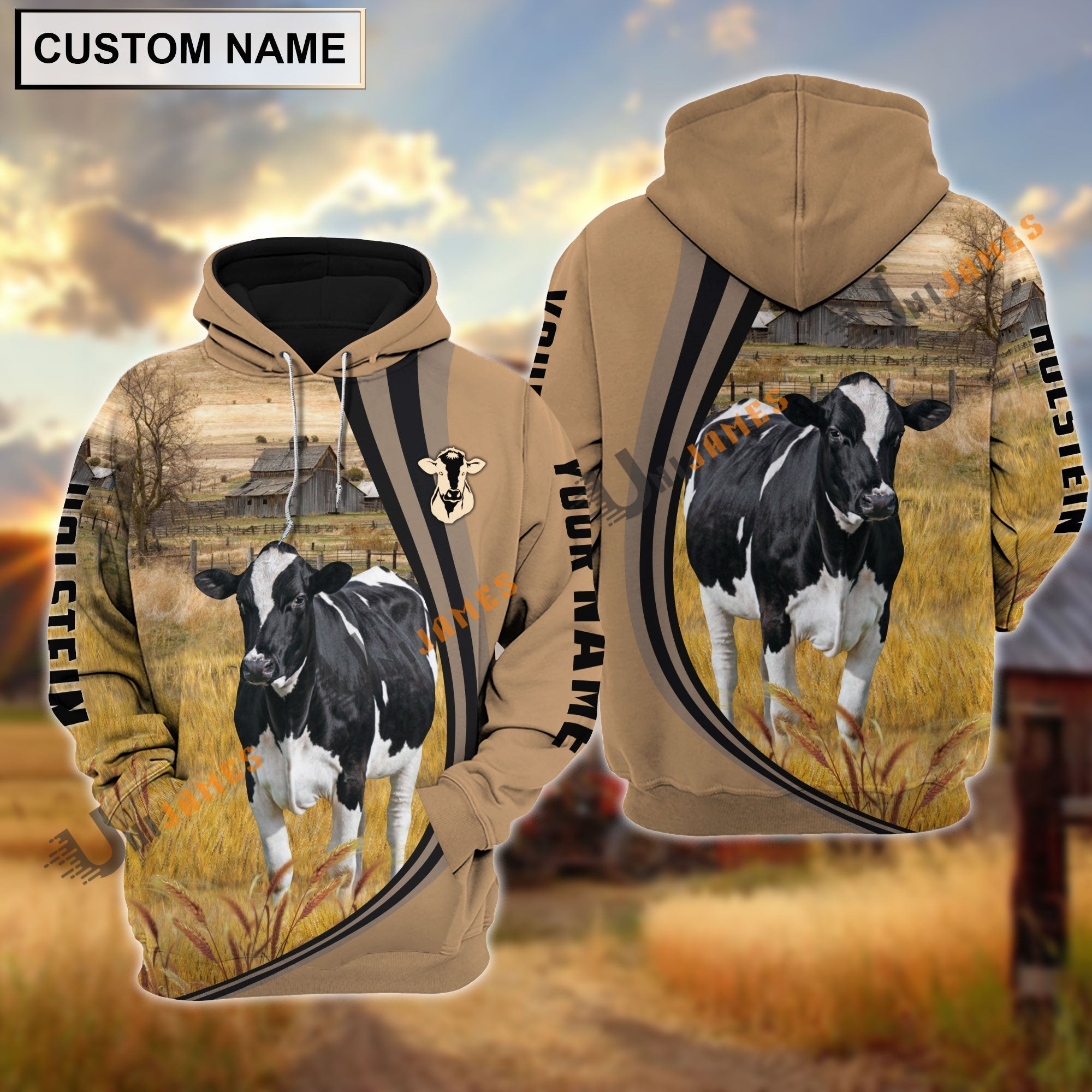 Holstein Grey Farming Personalized Name Hoodie