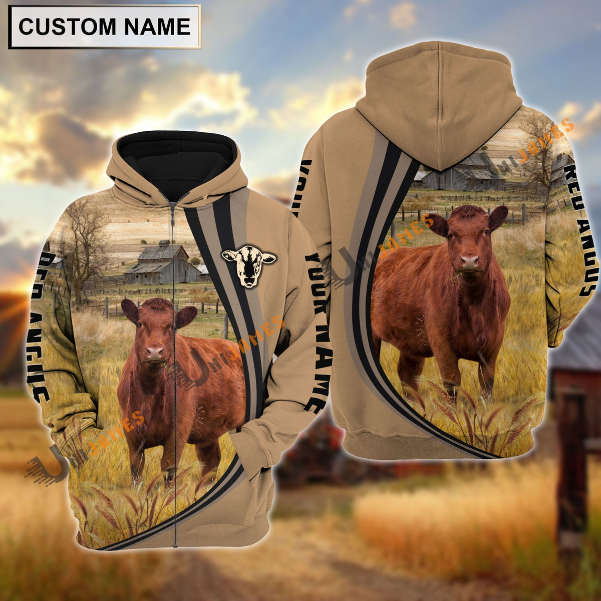 Red Angus Grey Farming Personalized Name Hoodie