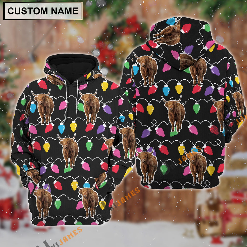 Highland Christmas Led Light Personalized Name 3D Hoodie
