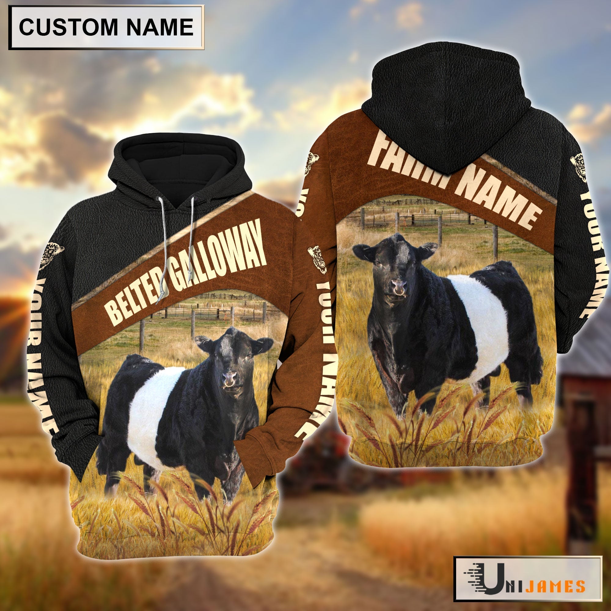 Personalized Name & Farm Name Belted Galloway Cattle Hoodie