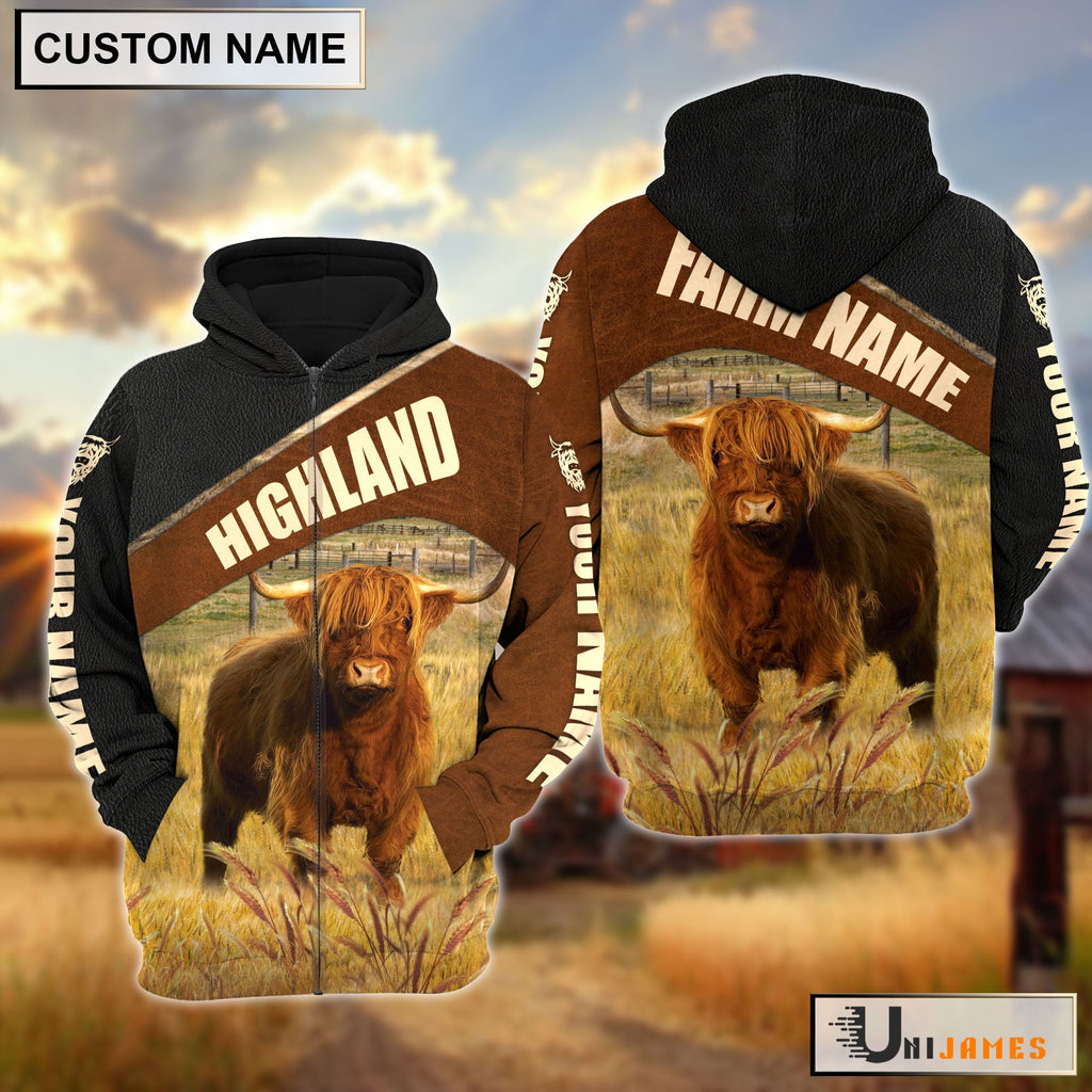 Personalized Name & Farm Name Highland Cattle Hoodie