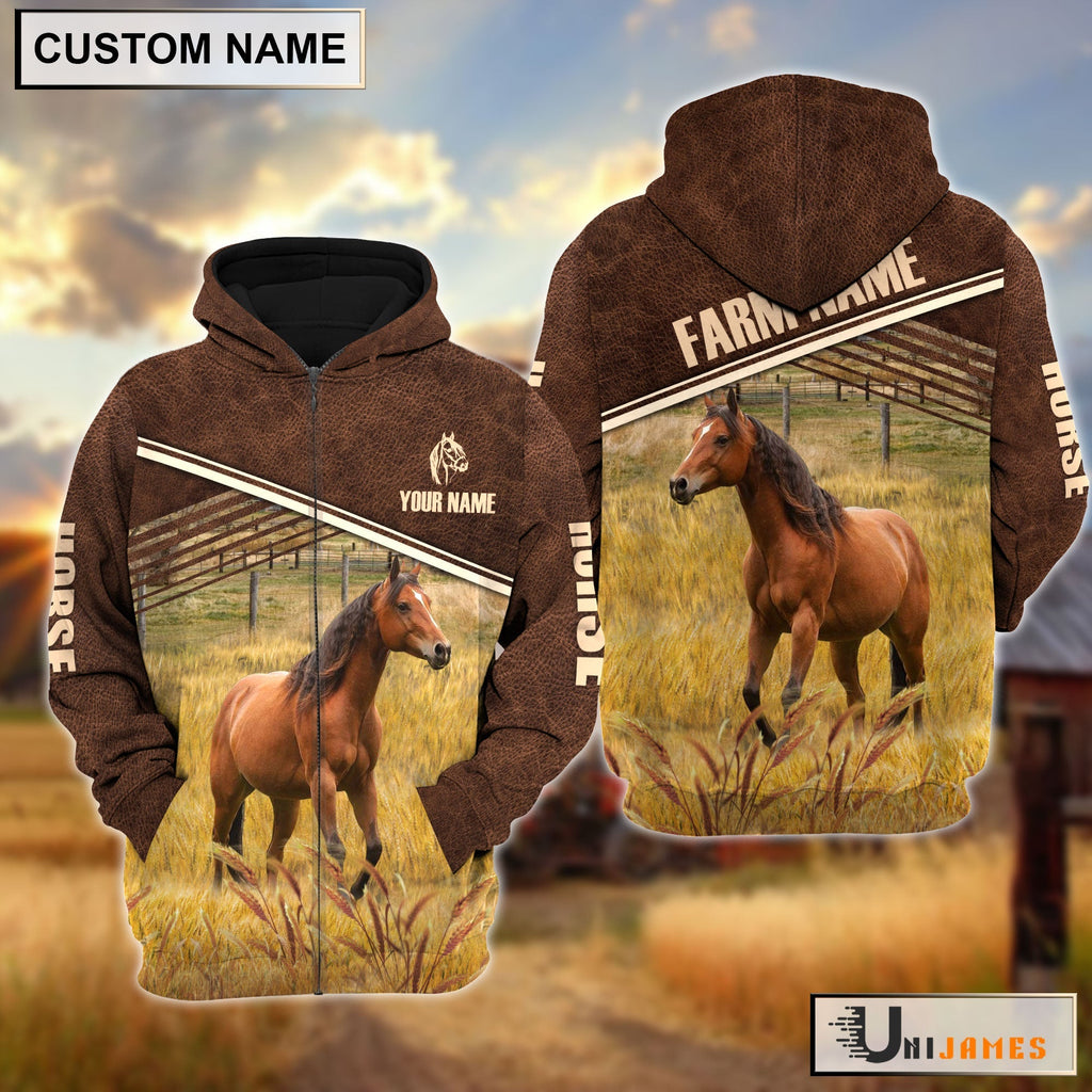 Horse On Farm Leather Pattern Personalized Hoodie