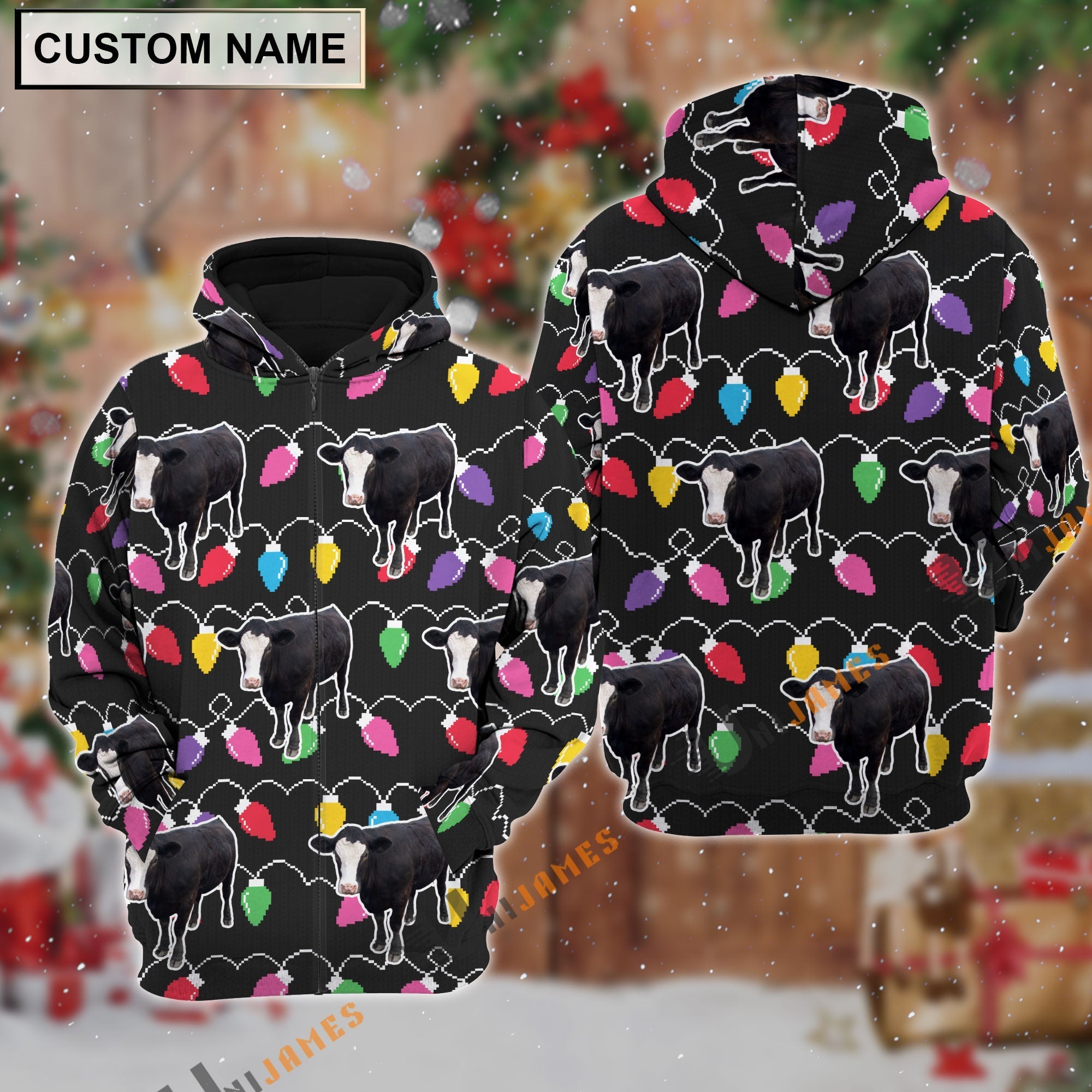 Black Baldy Christmas Led Light Personalized Name 3D Hoodie