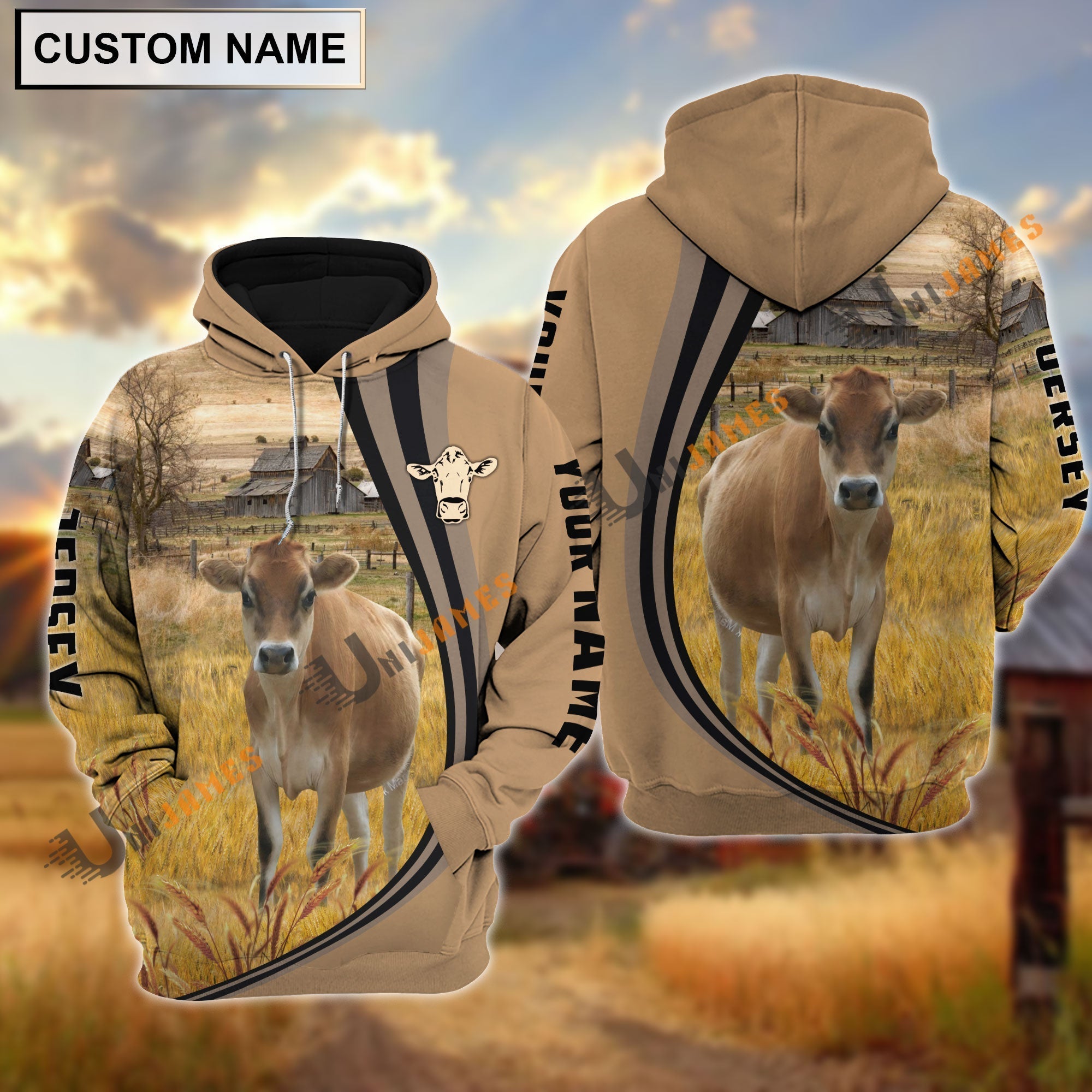 Jersey Grey Farming Personalized Name Hoodie