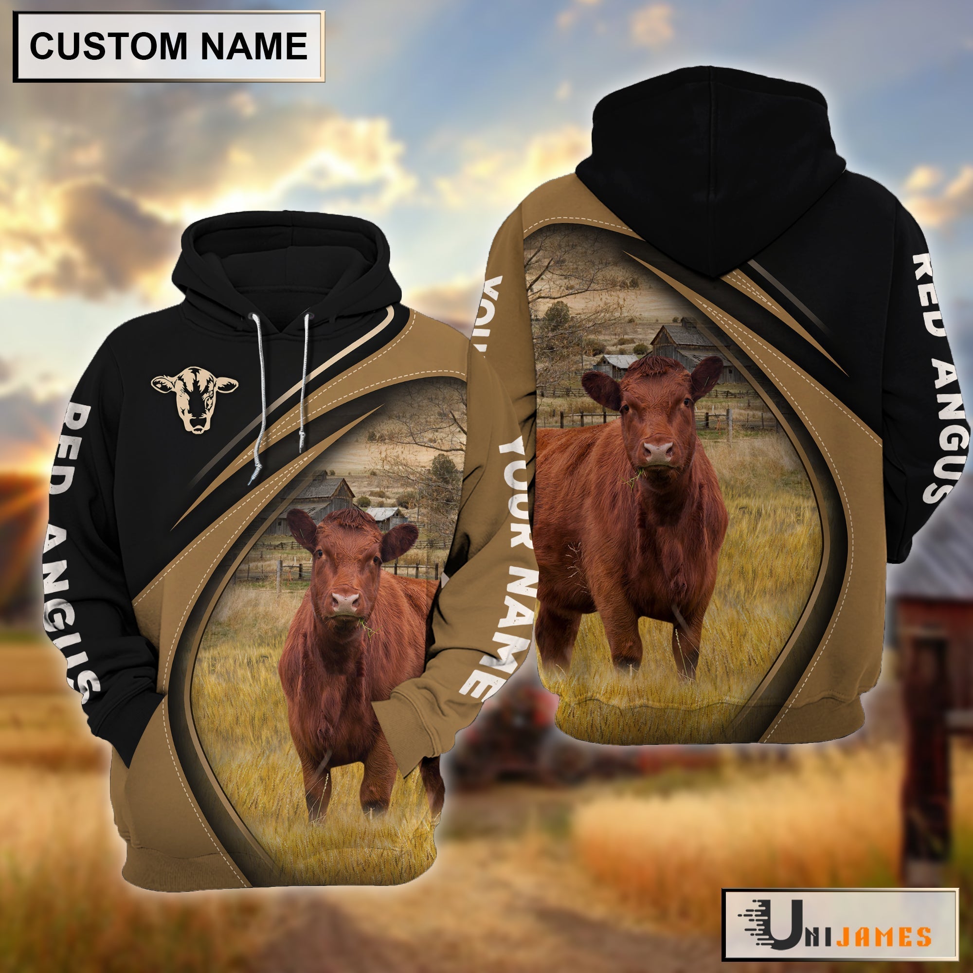Red Angus Farming Life Personalized Name 3D Hoodie