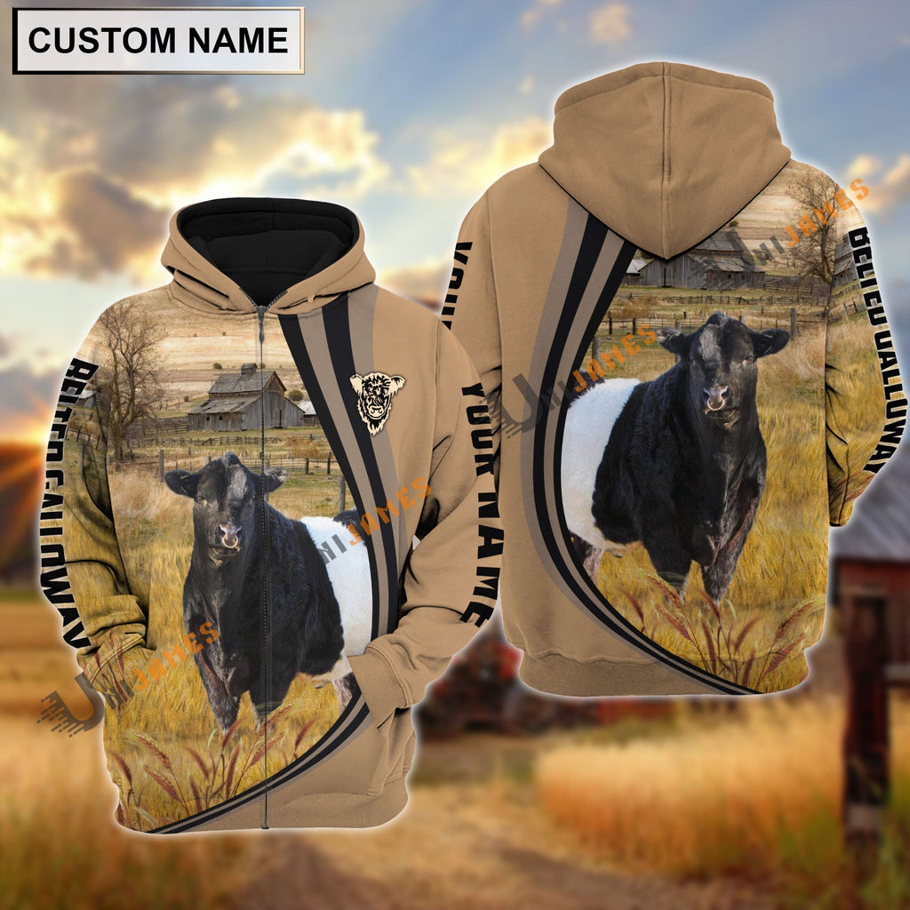 Belted Galloway Grey Farming Personalized Name Hoodie
