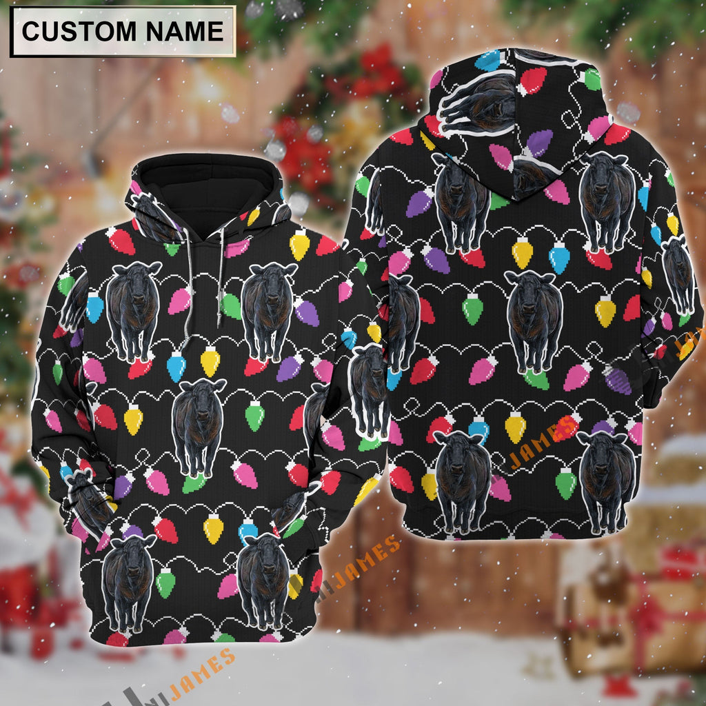 Black Angus Christmas Led Light Personalized Name 3D Hoodie