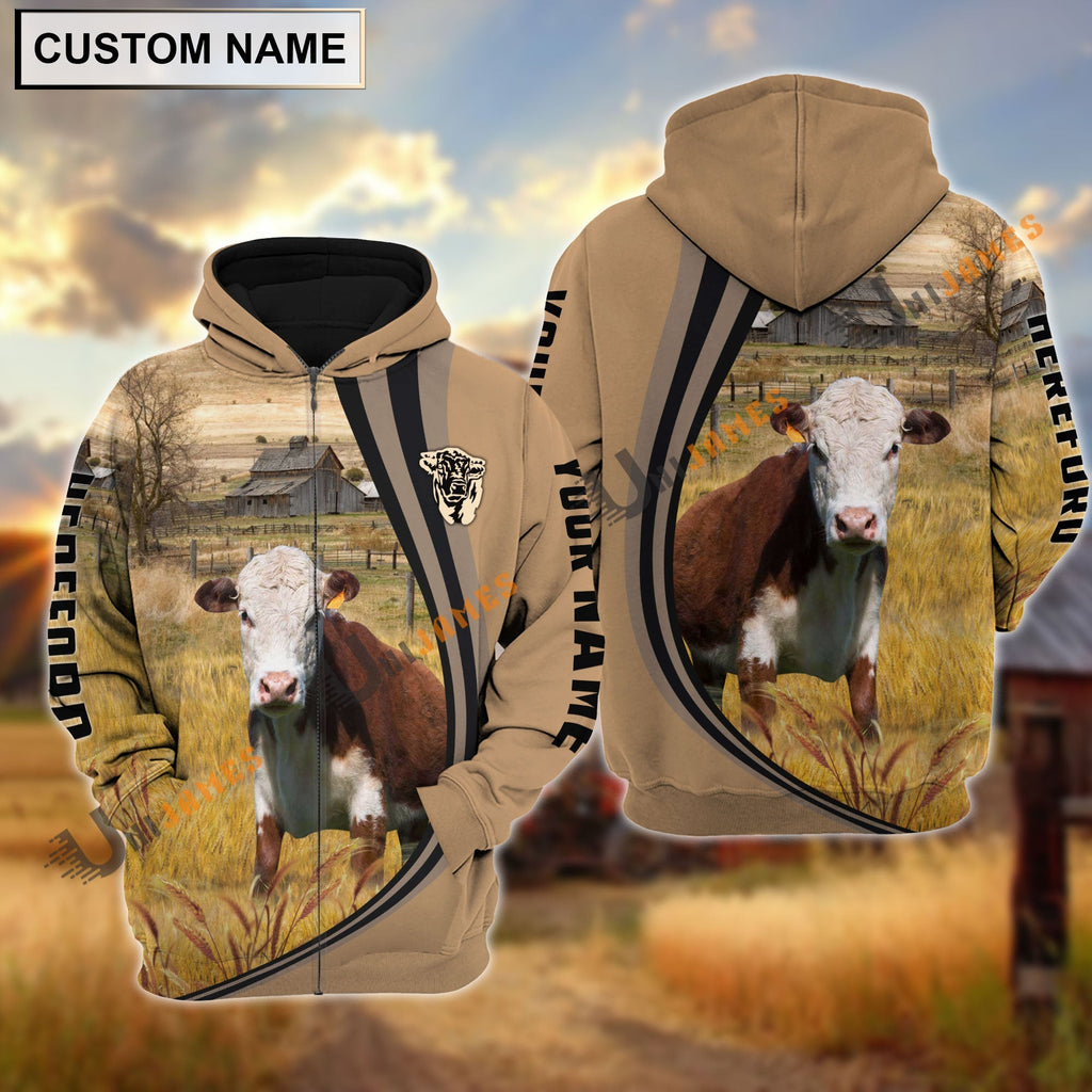 Hereford Grey Farming Personalized Name Hoodie