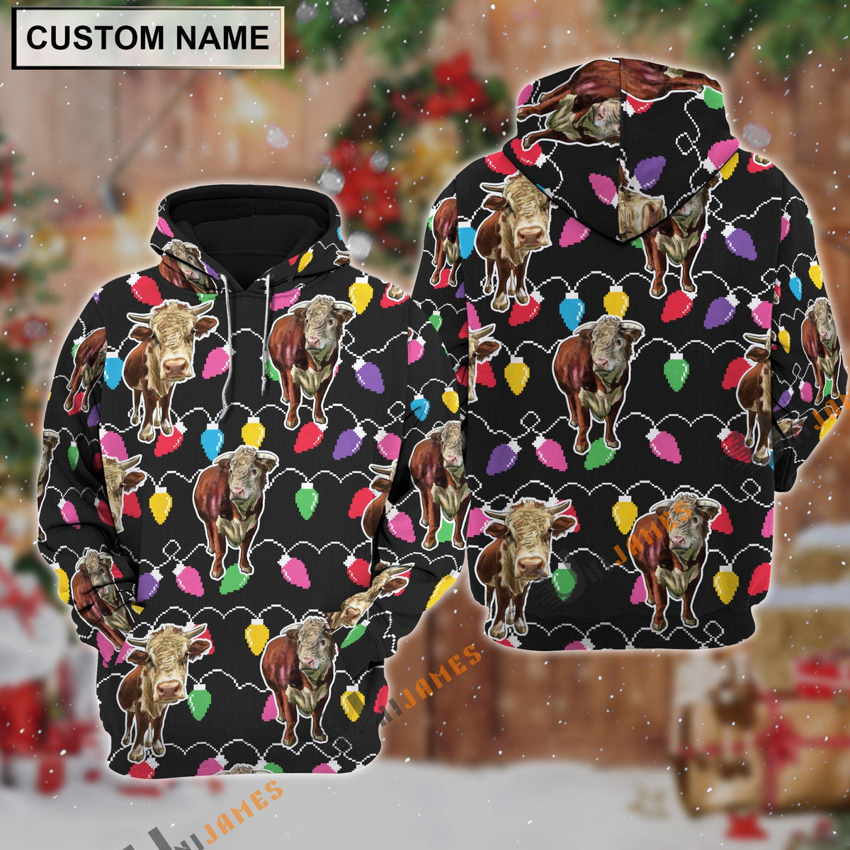 Hereford Christmas Led Light Personalized Name 3D Hoodie