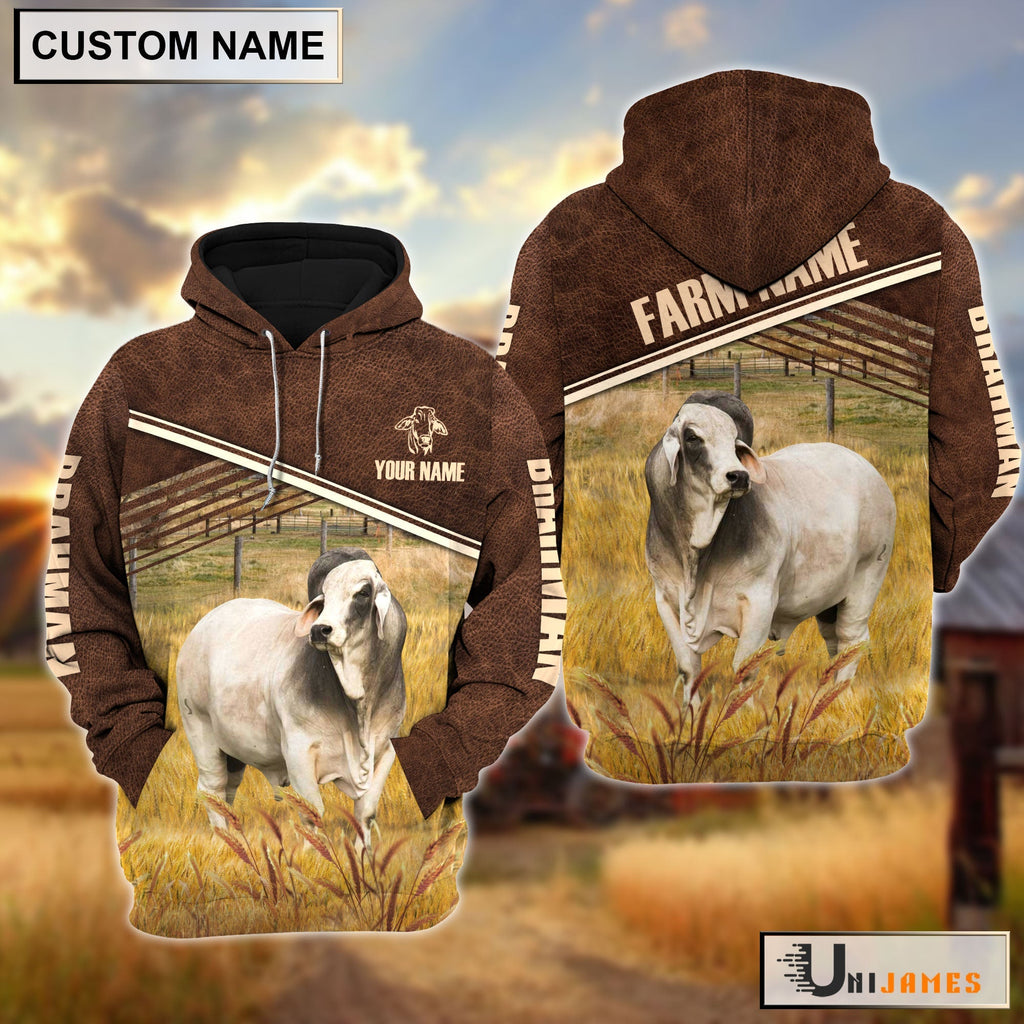 Brahman On Farm Leather Pattern Personalized Hoodie