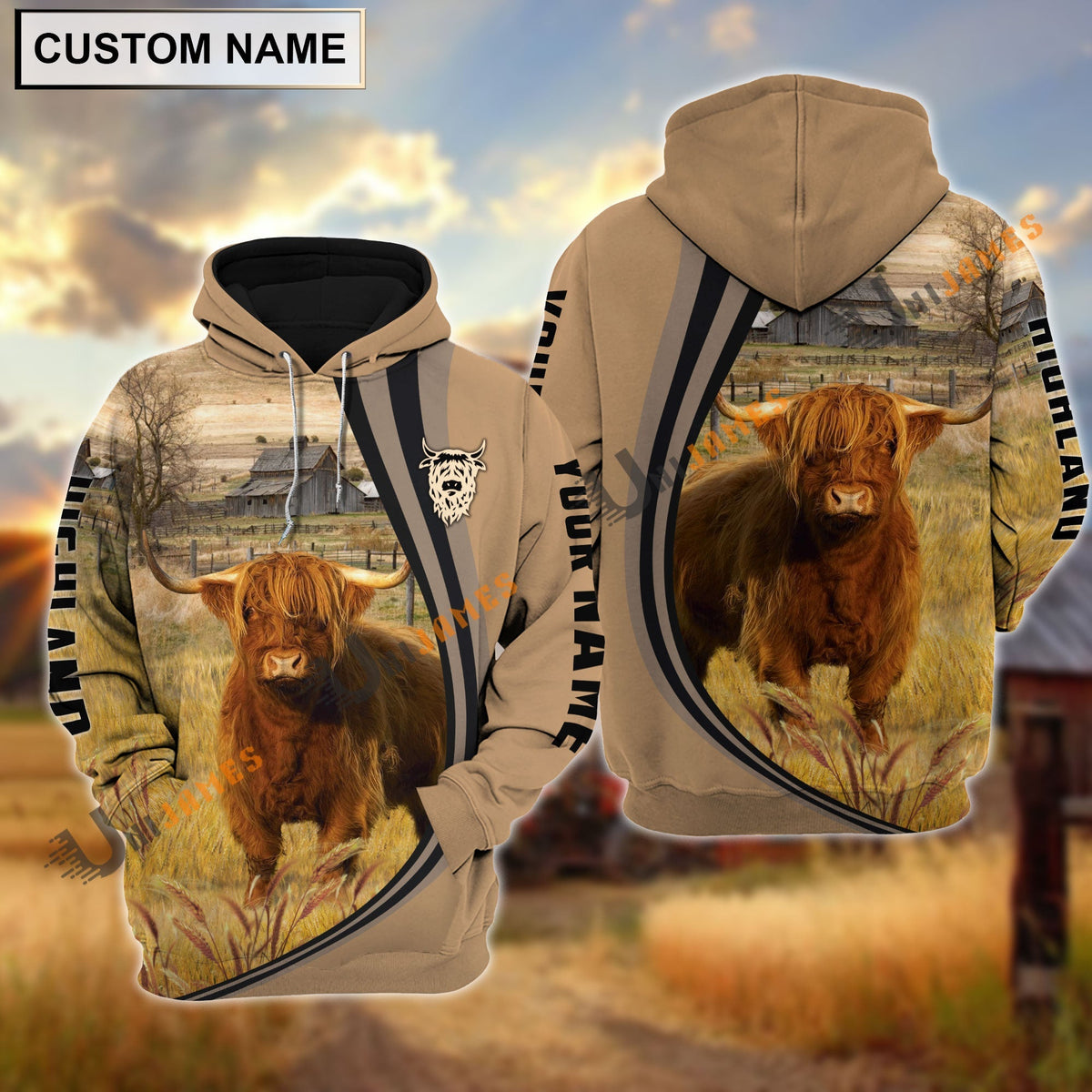 Highland Grey Farming Personalized Name Hoodie