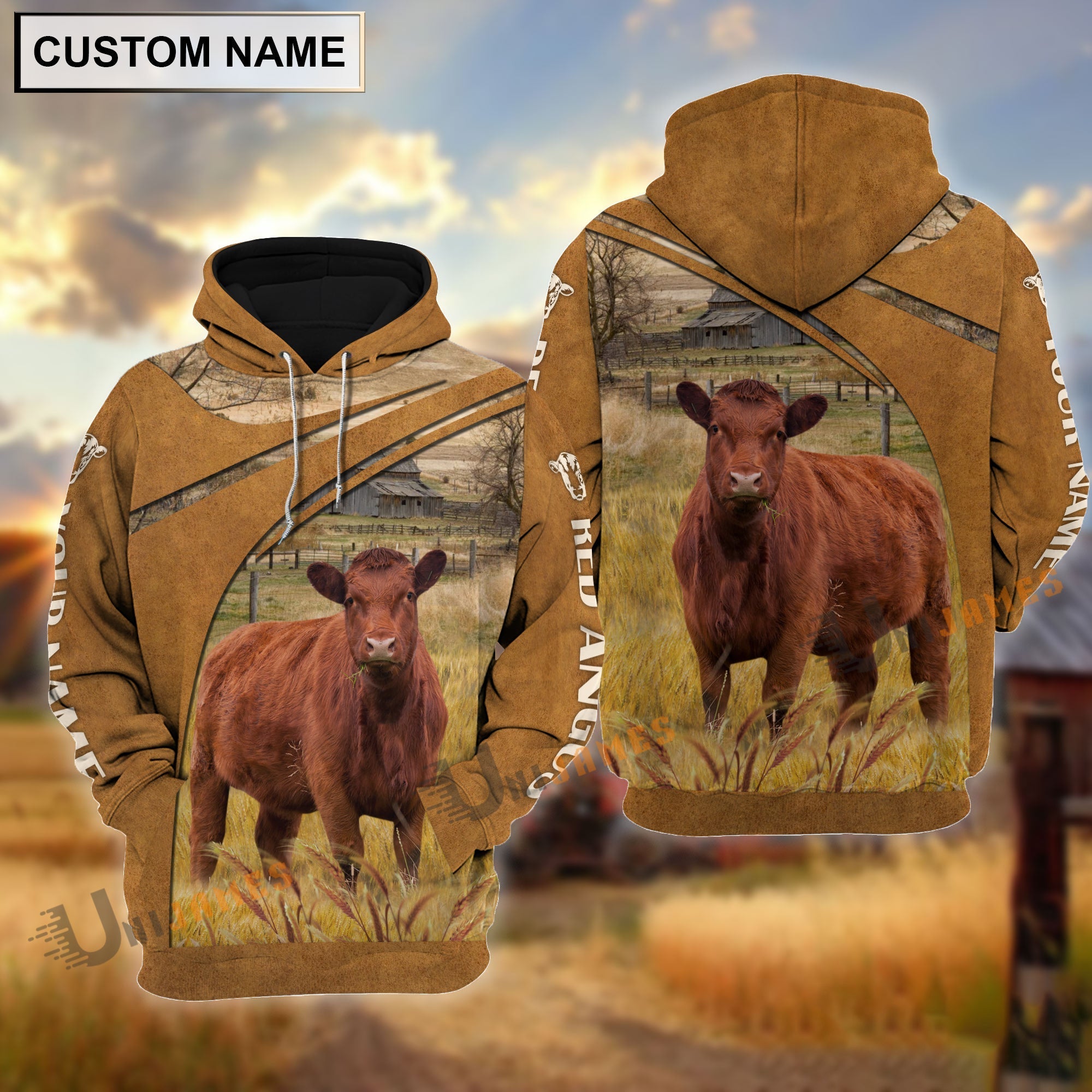 Personalized Name Red Angus Farming Life 3D Shirt