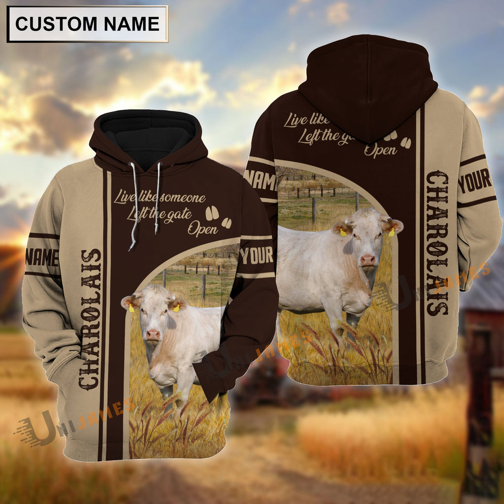 Personalized Name Charolais Live Like Someone Left The Gate 3D Shirt