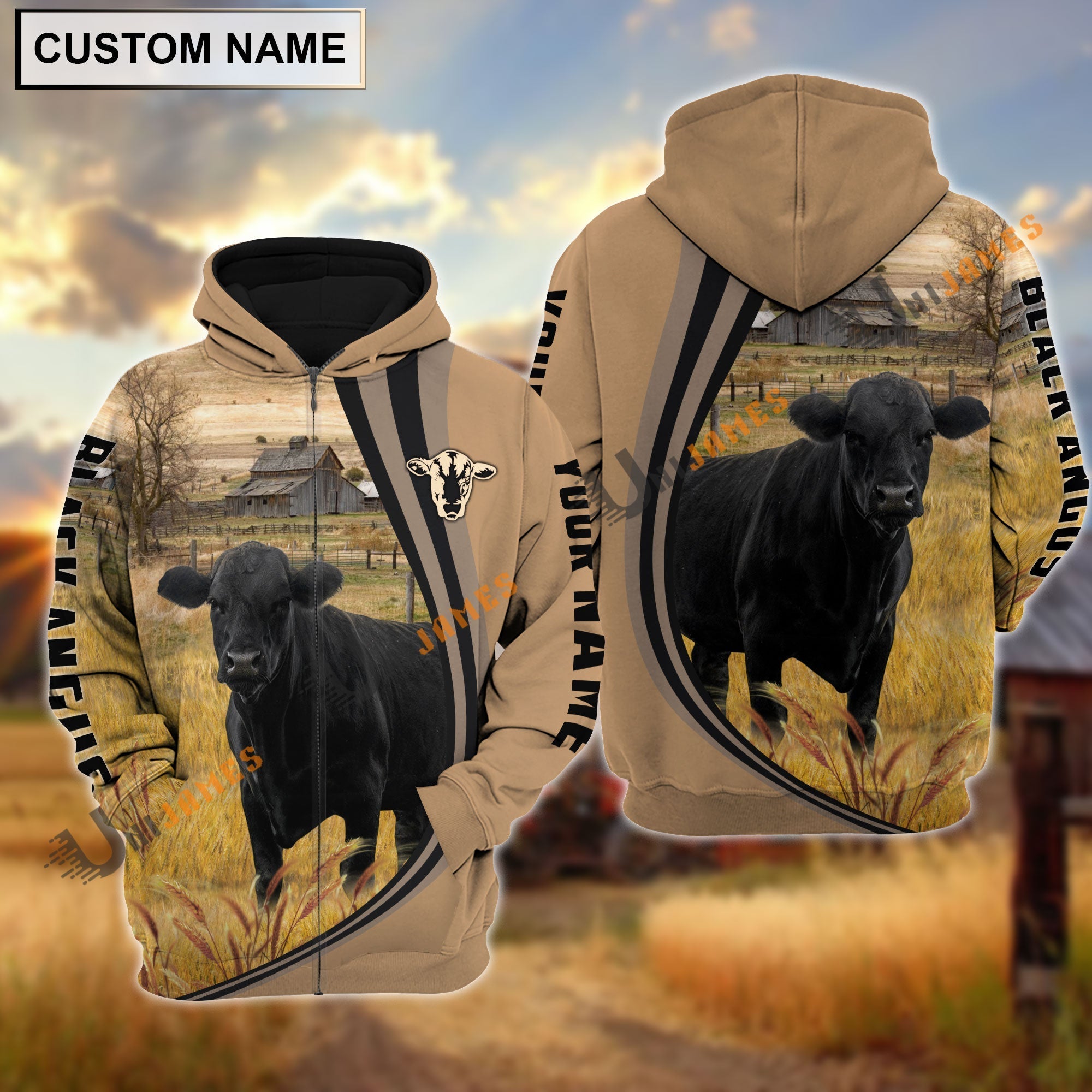 Black Angus Grey Farming Personalized Name Hoodie