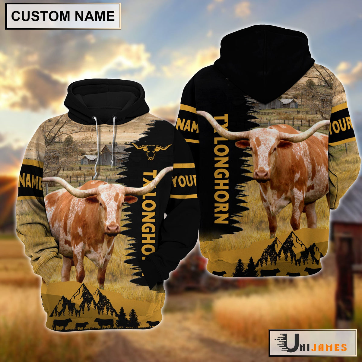 Texas Longhorn Happy Life Farm Personalized 3D Hoodie