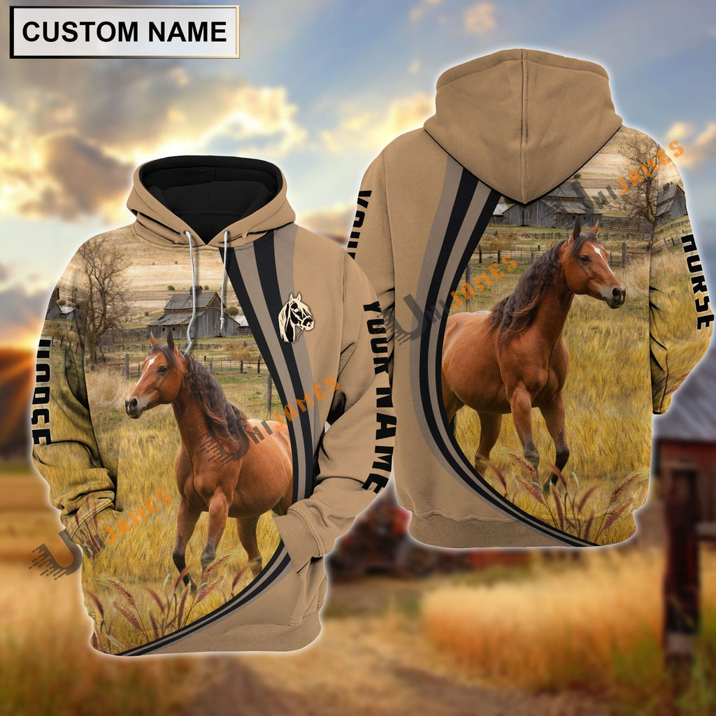 Horse Grey Farming Personalized Name Hoodie