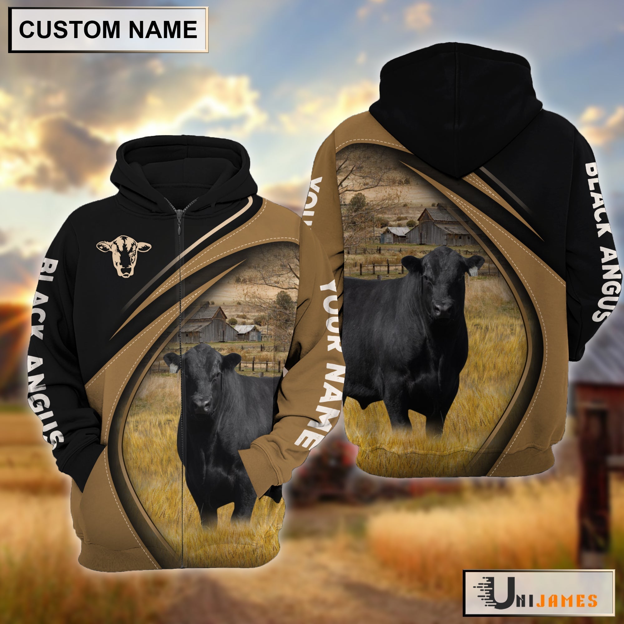 Black Angus Farming Life Personalized Name 3D Hoodie
