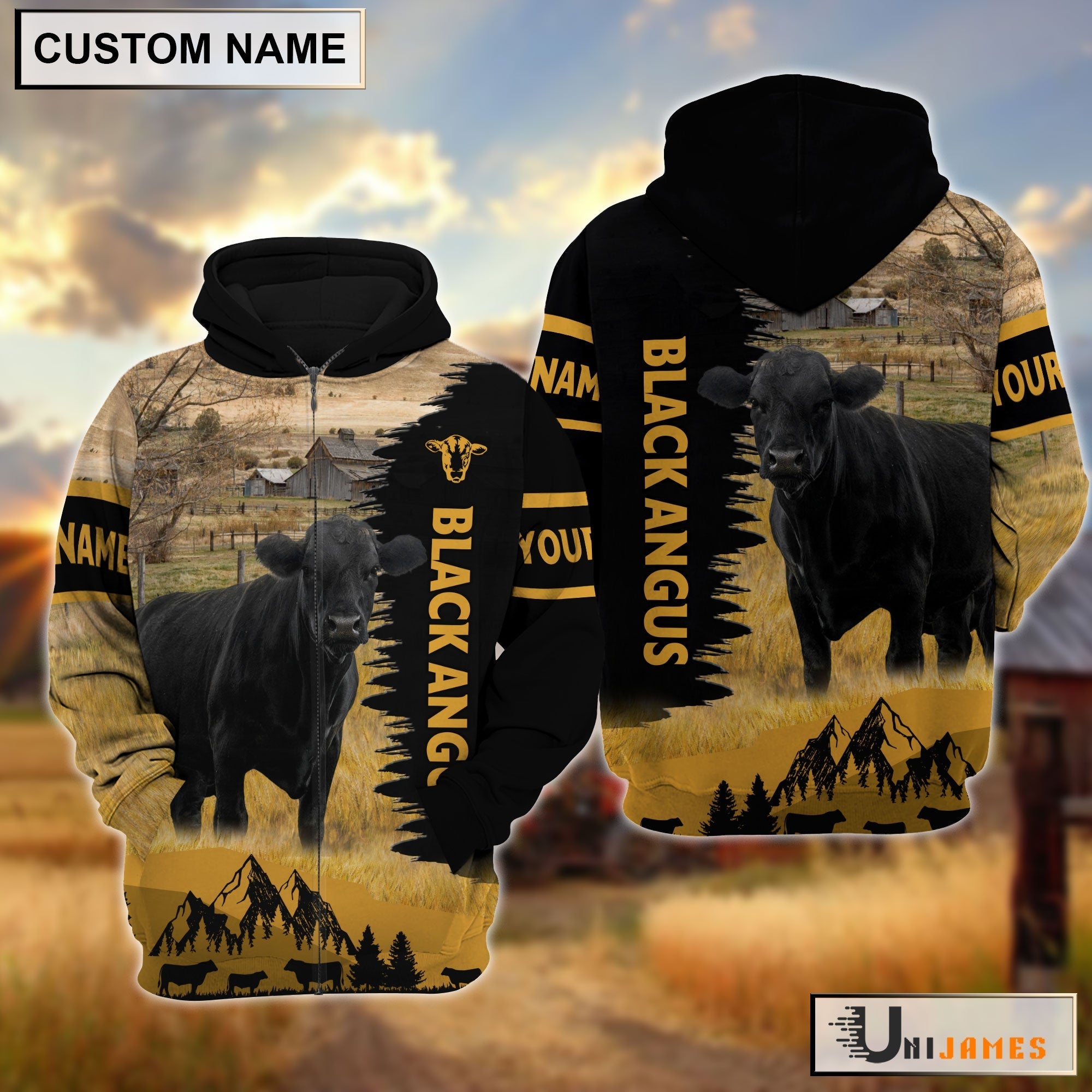 Black Angus Happy Life Farm Personalized 3D Hoodie