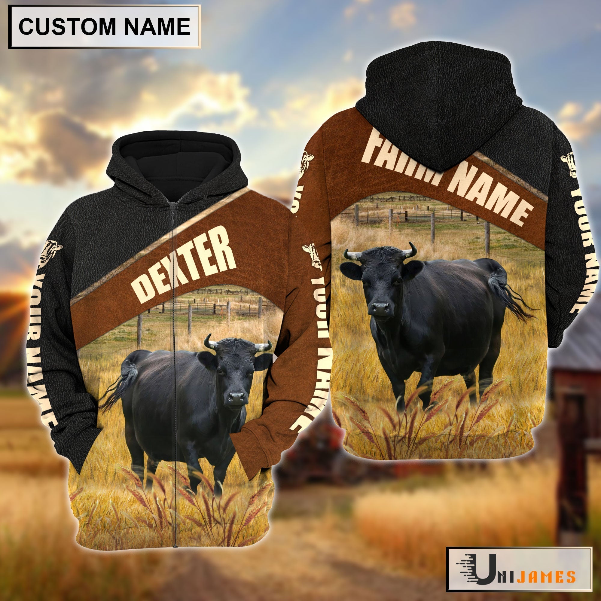 Personalized Name & Farm Name Dexter Cattle Hoodie