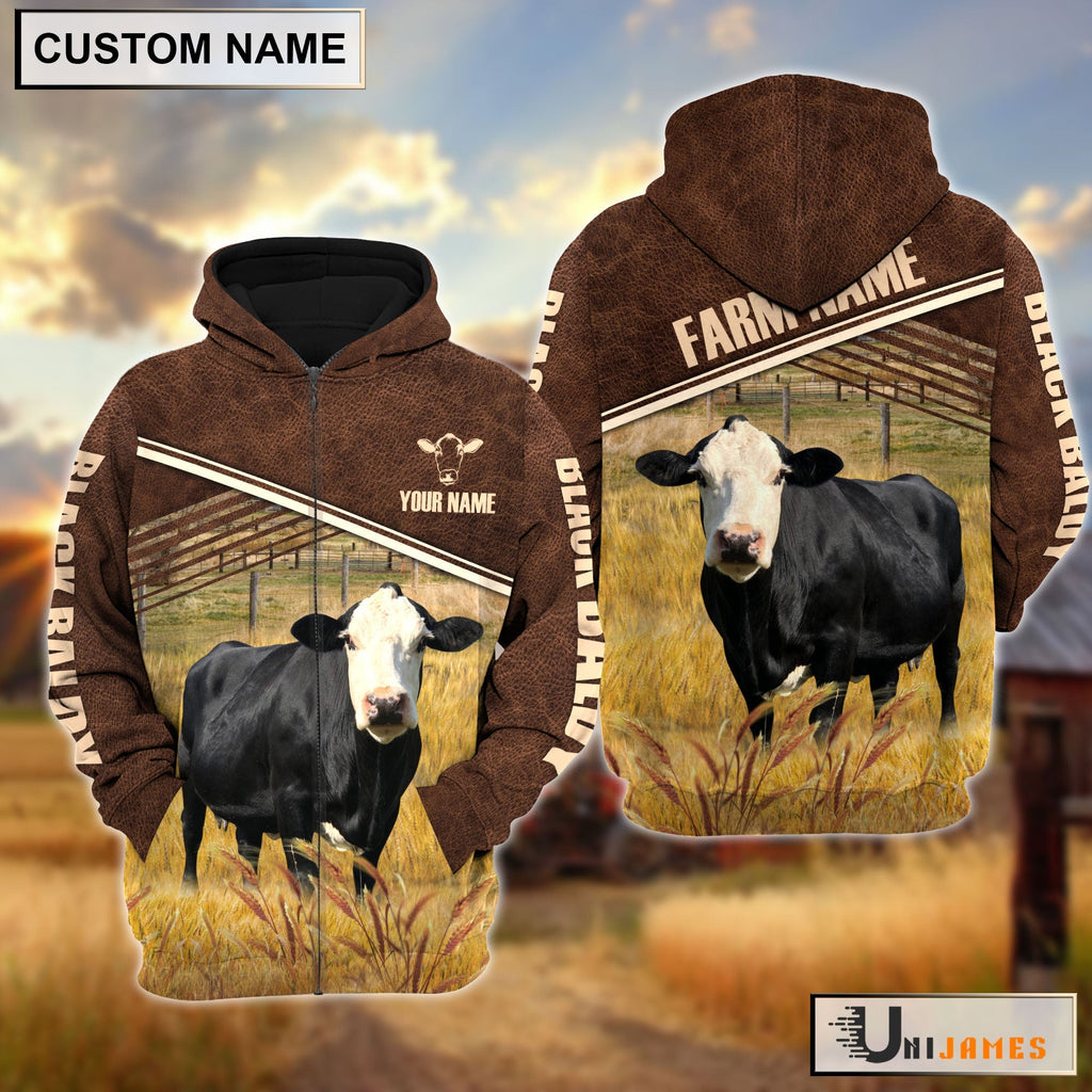 Black Baldy On Farm Leather Pattern Personalized Hoodie