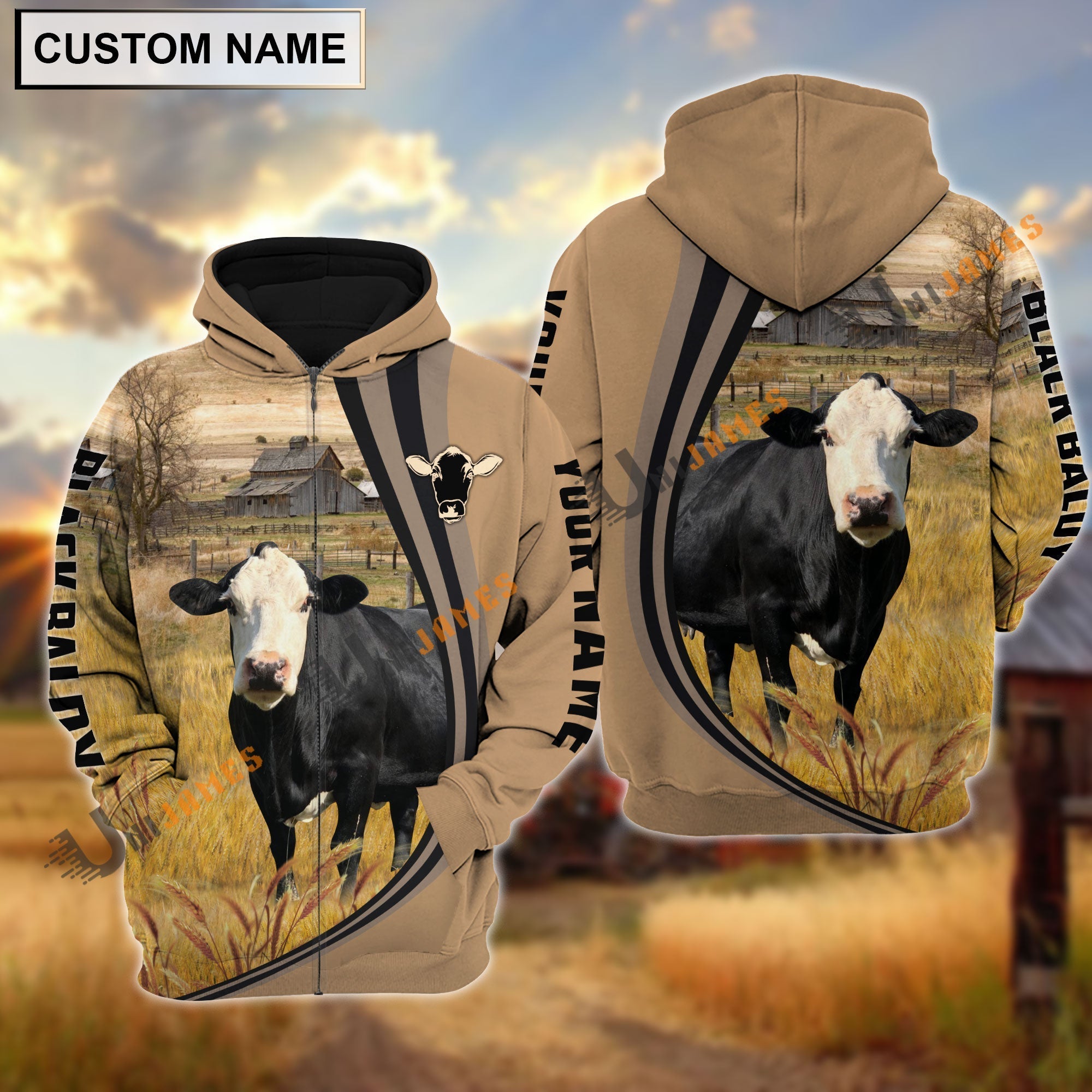 Black Baldy Grey Farming Personalized Name Hoodie