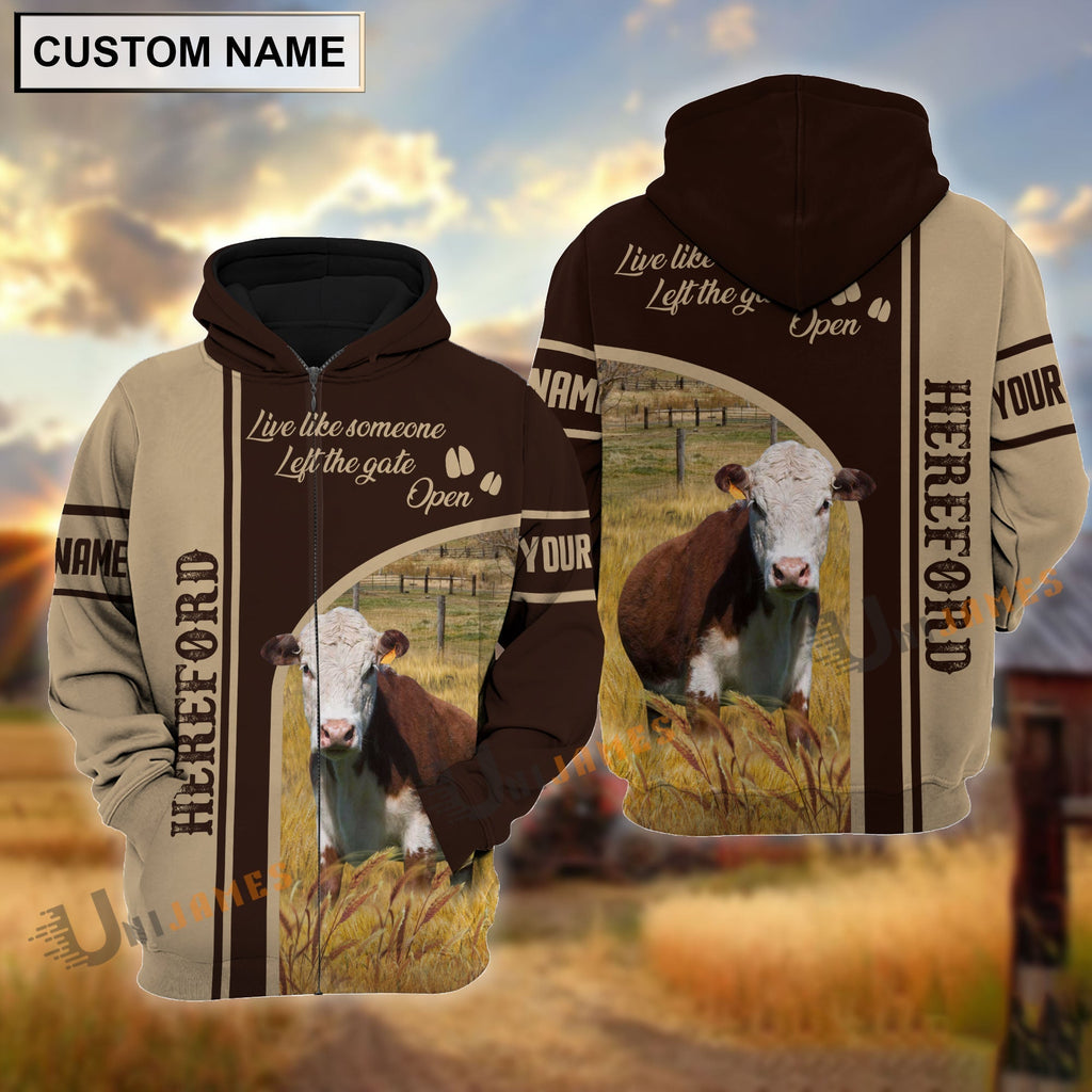 Personalized Name Hereford Live Like Someone Left The Gate 3D Shirt