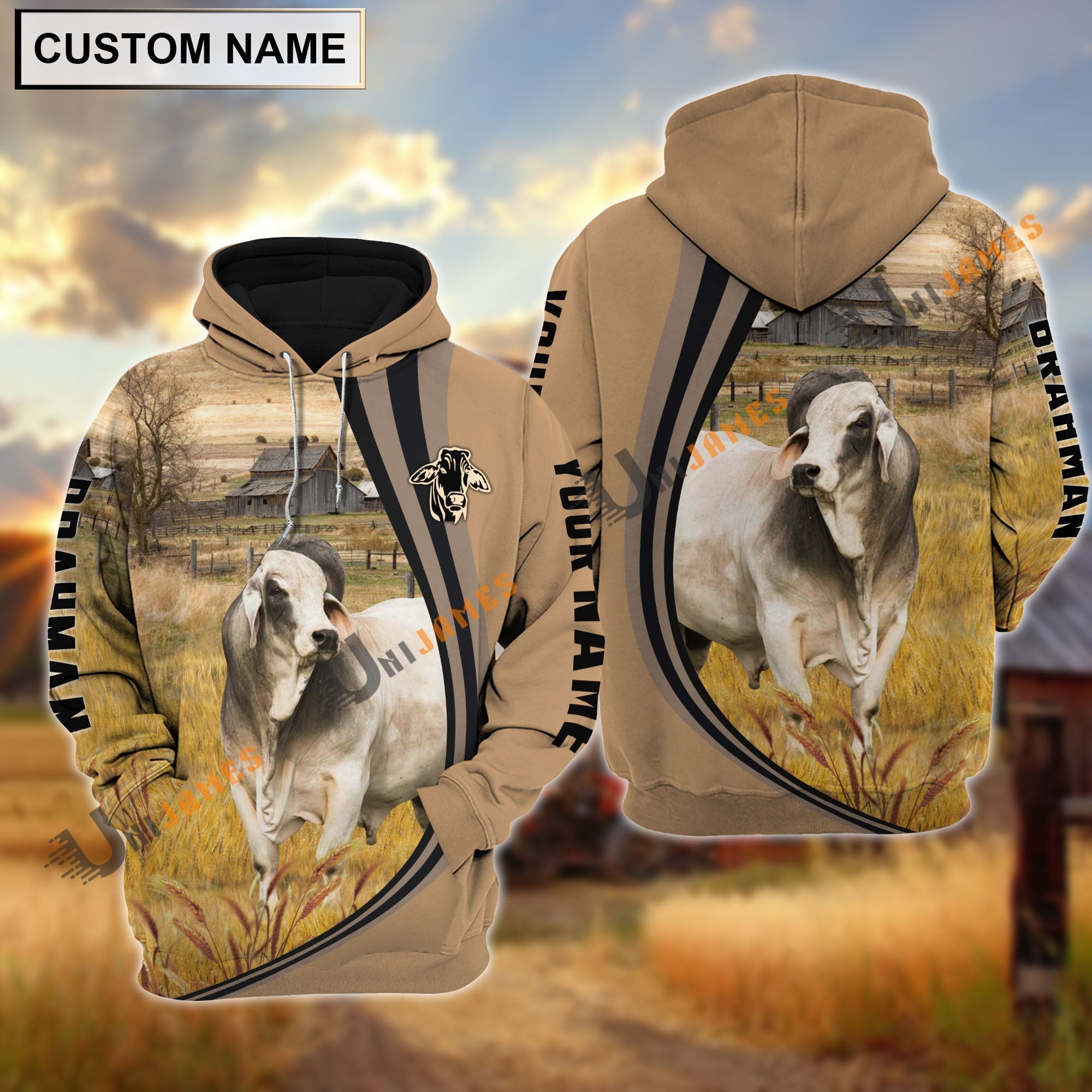 Brahman Grey Farming Personalized Name Hoodie