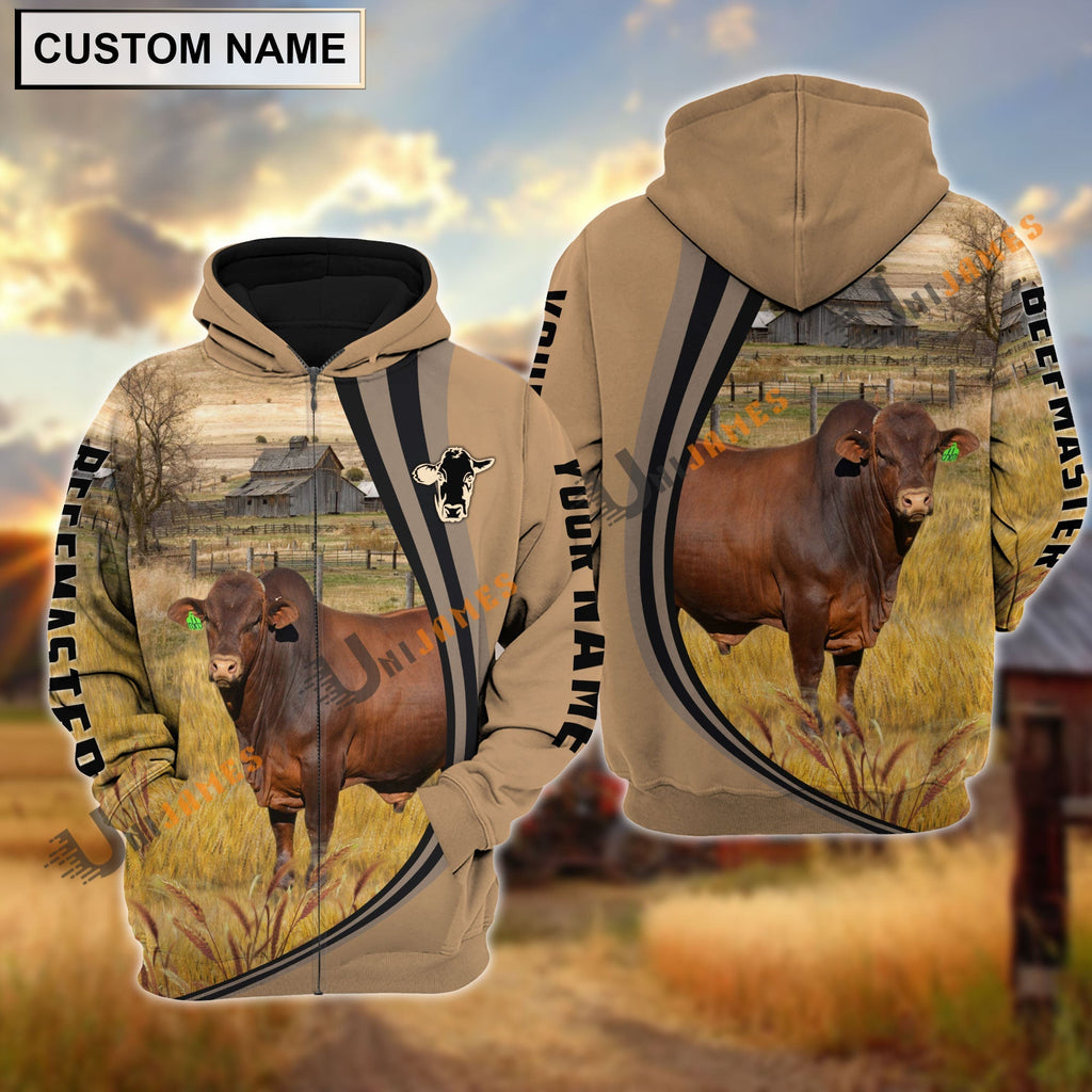 Beefmaster Grey Farming Personalized Name Hoodie