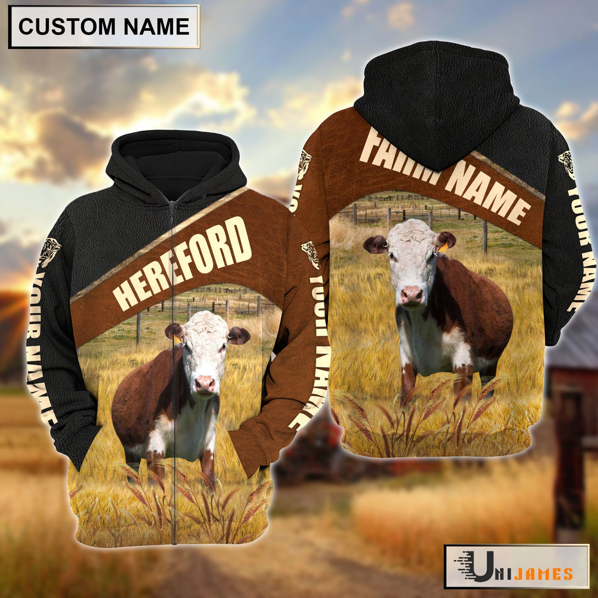 Personalized Name & Farm Name Hereford Cattle Hoodie
