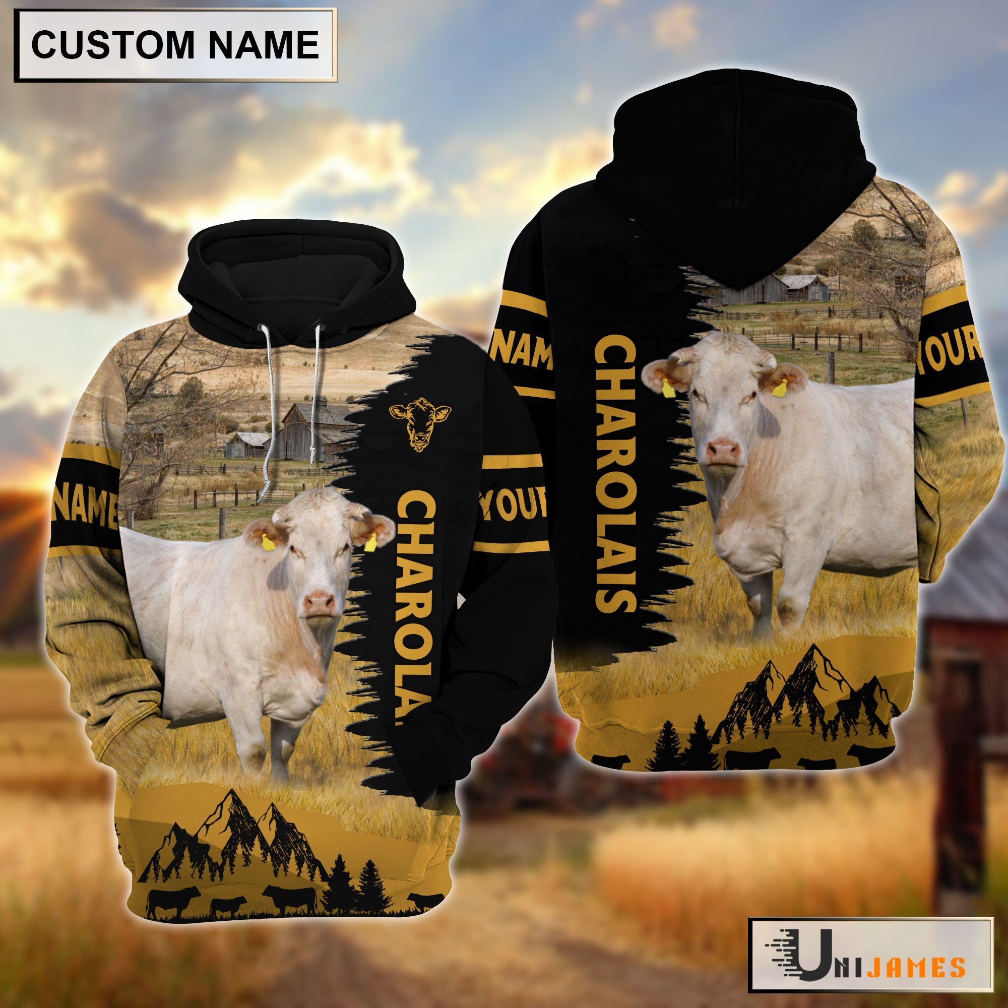 Charolais Happy Life Farm Personalized 3D Hoodie