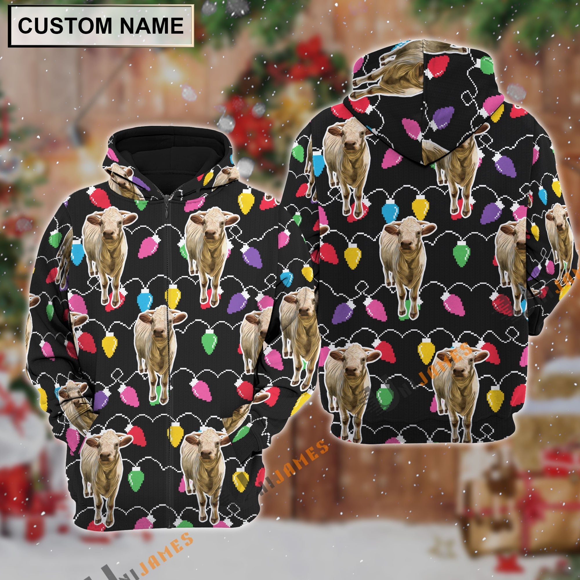 Charolais Christmas Led Light Personalized Name 3D Hoodie