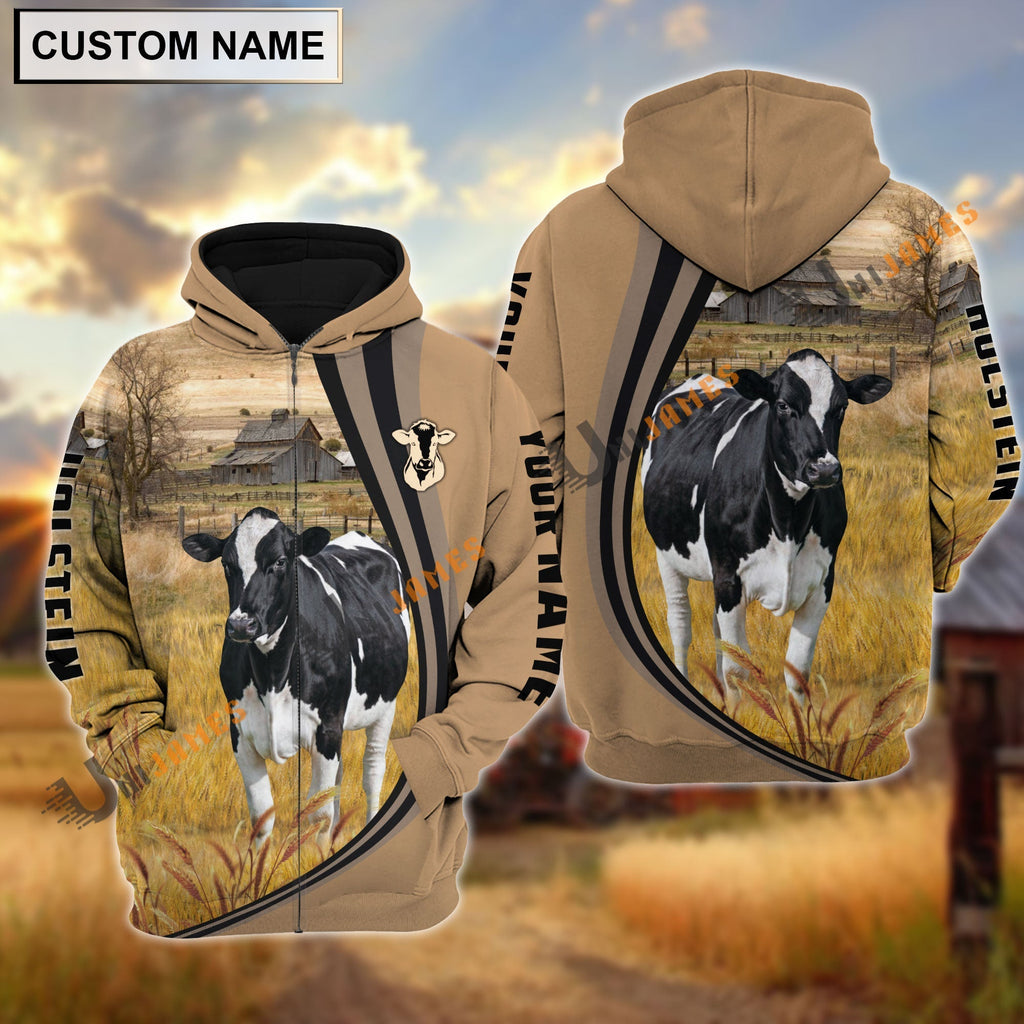 Holstein Grey Farming Personalized Name Hoodie