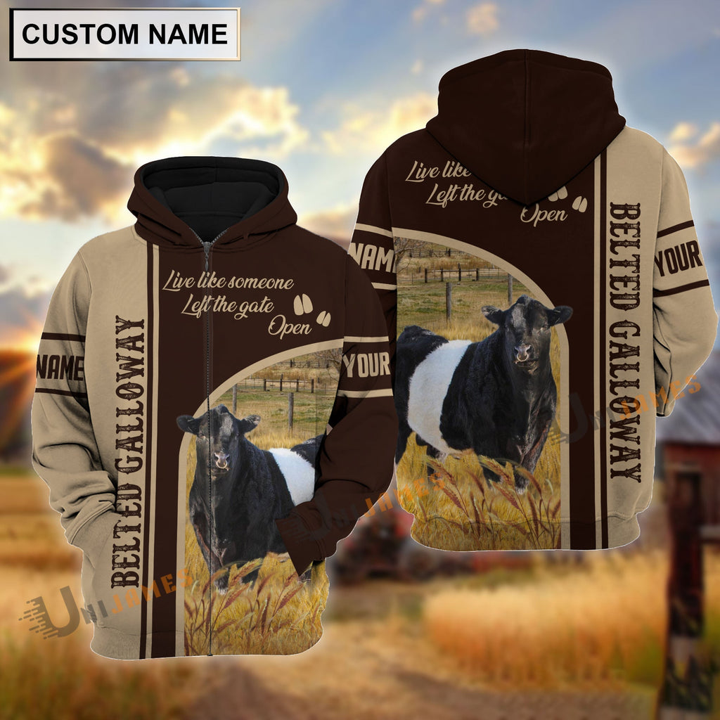 Personalized Name Belted Galloway Live Like Someone Left The Gate 3D Shirt