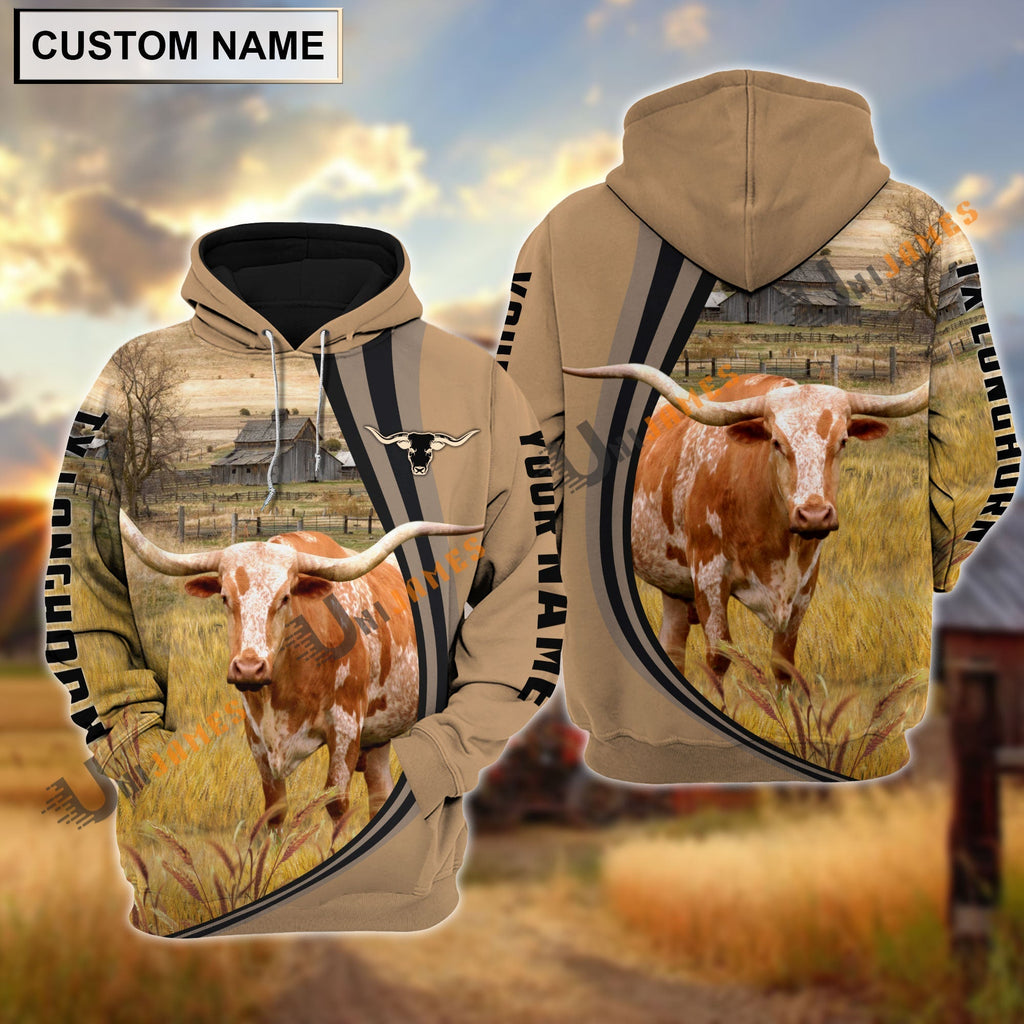 Texas Longhorn Grey Farming Personalized Name Hoodie