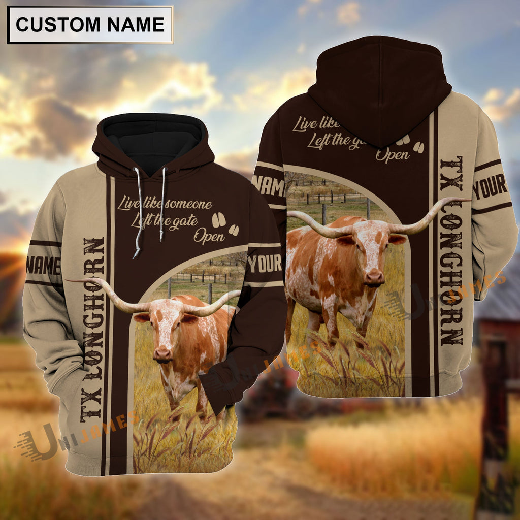 Personalized Name Texas Longhorn Live Like Someone Left The Gate 3D Shirt