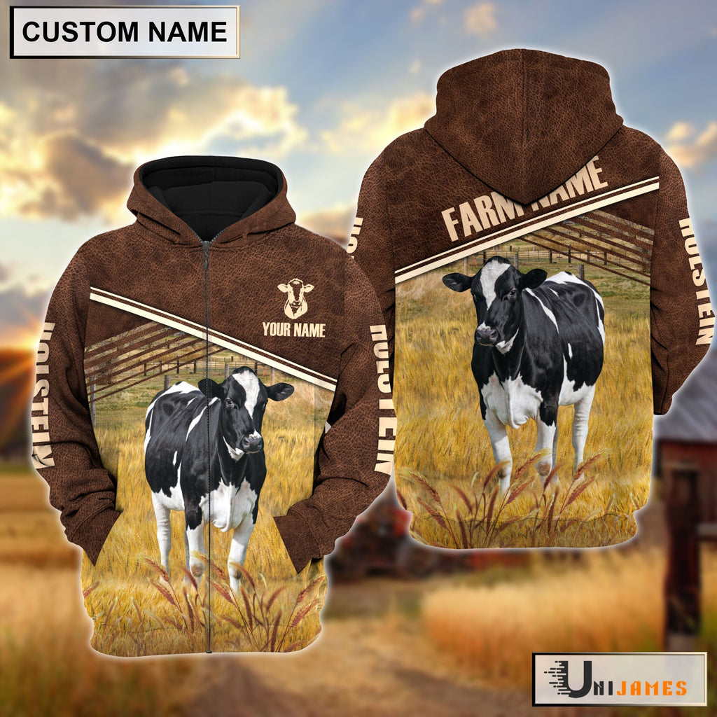 Holstein On Farm Leather Pattern Personalized Hoodie