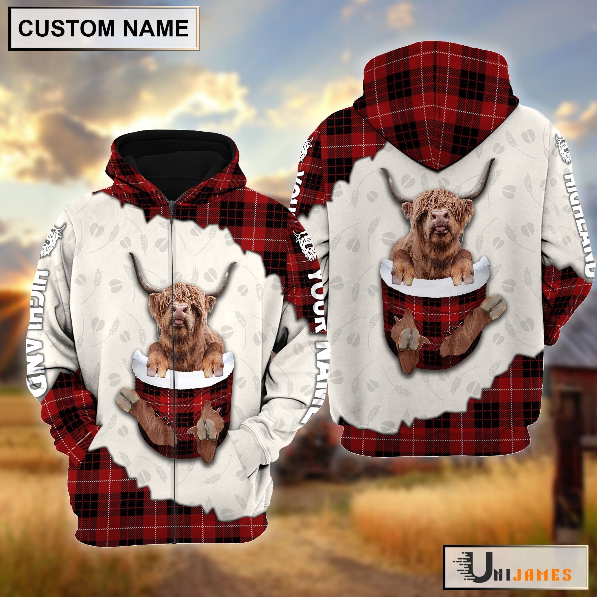 Highland In Pocket Red Personalized Hoodie