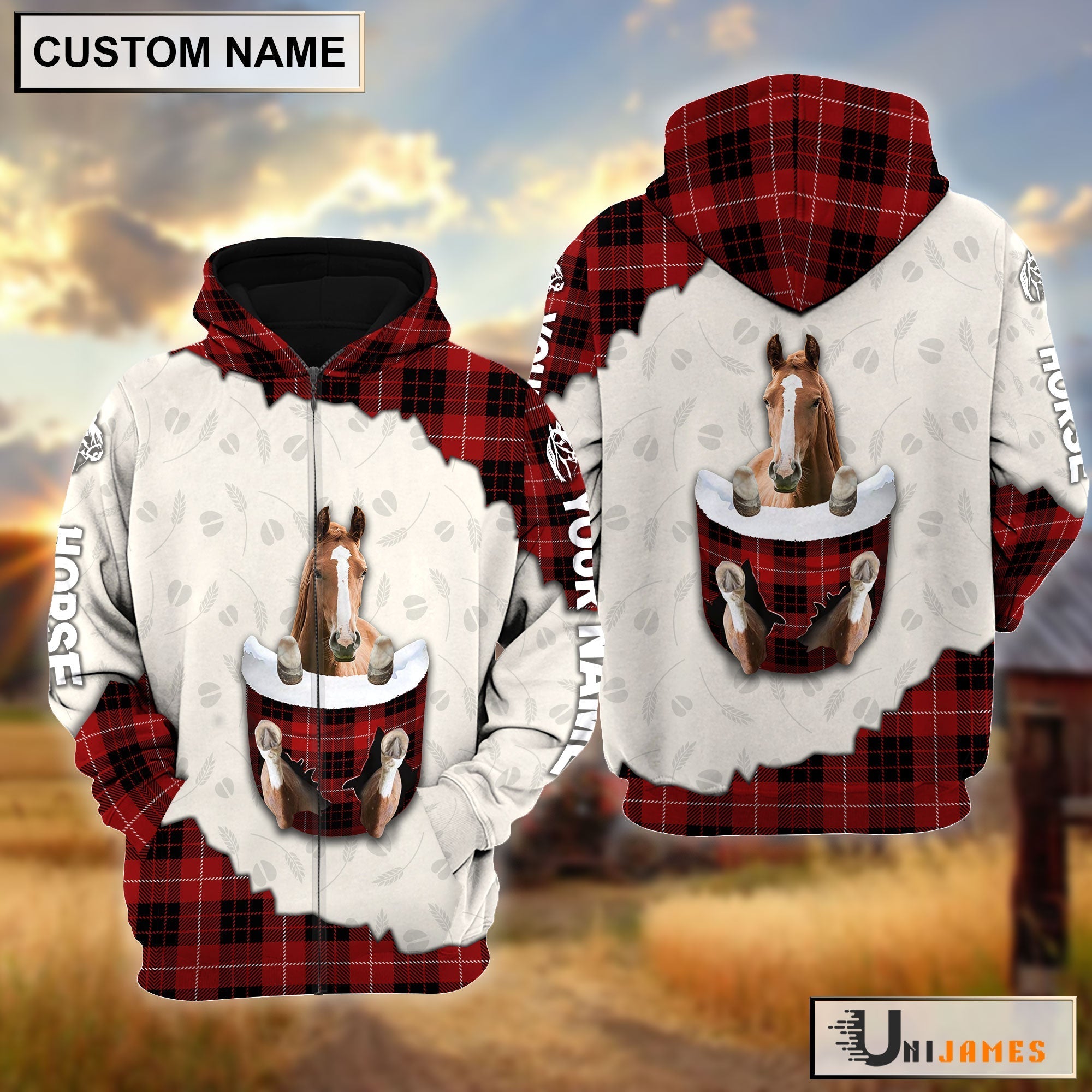 Horse In Pocket Red Personalized Hoodie