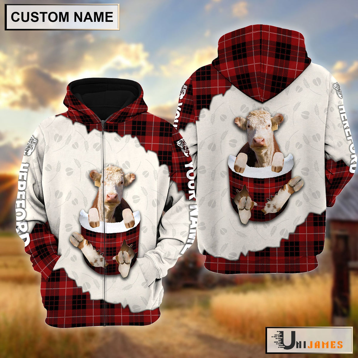 Hereford In Pocket Red Personalized Hoodie