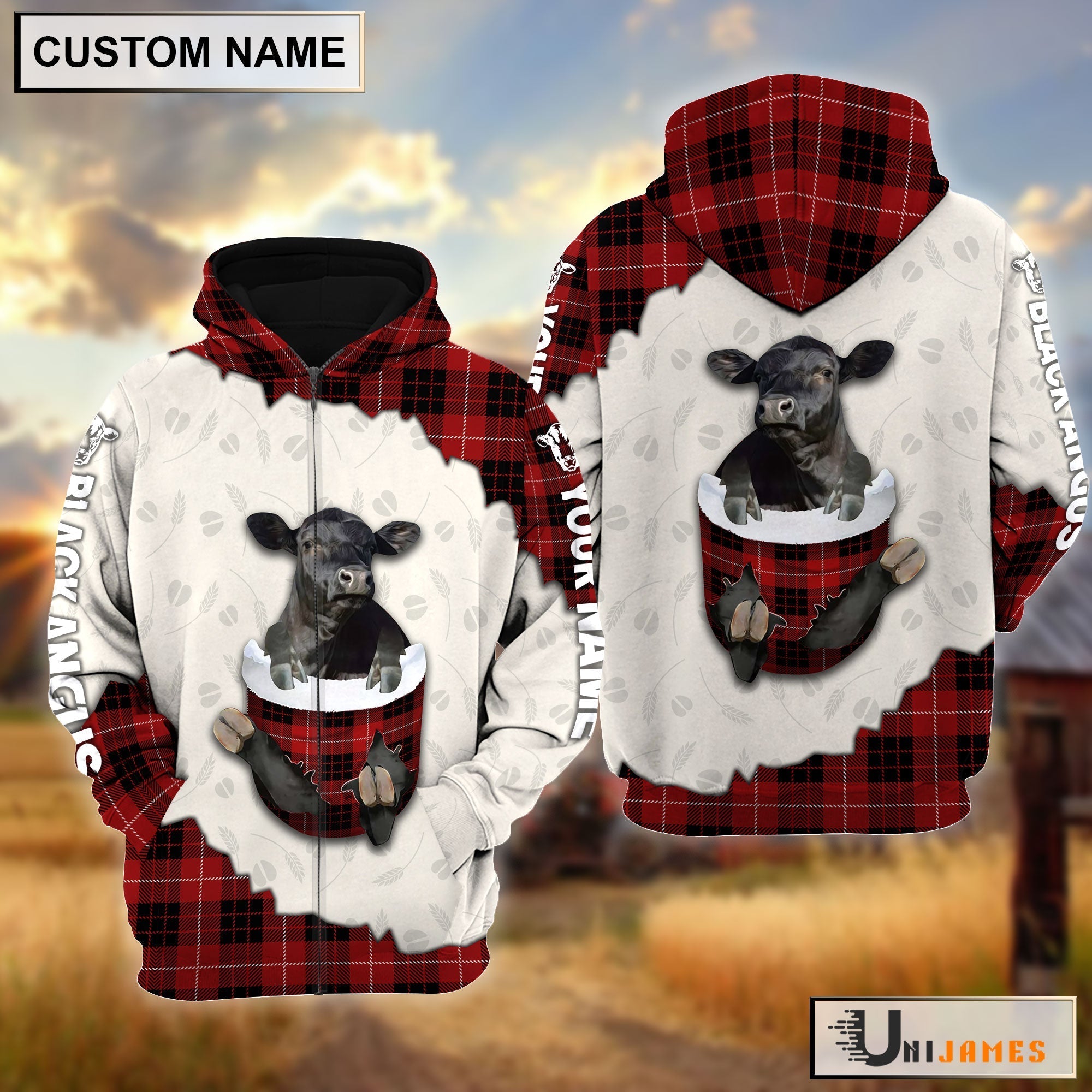 Black Angus In Pocket Red Personalized Hoodie